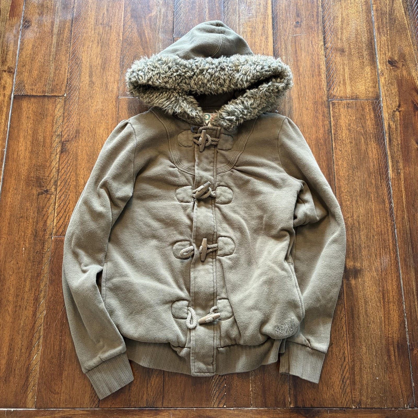 Vintage Roxy Jacket Womens Small Brown Faux Fur Hooded Toggle Size S / US 4 / IT 40 - 2 Thumbnail