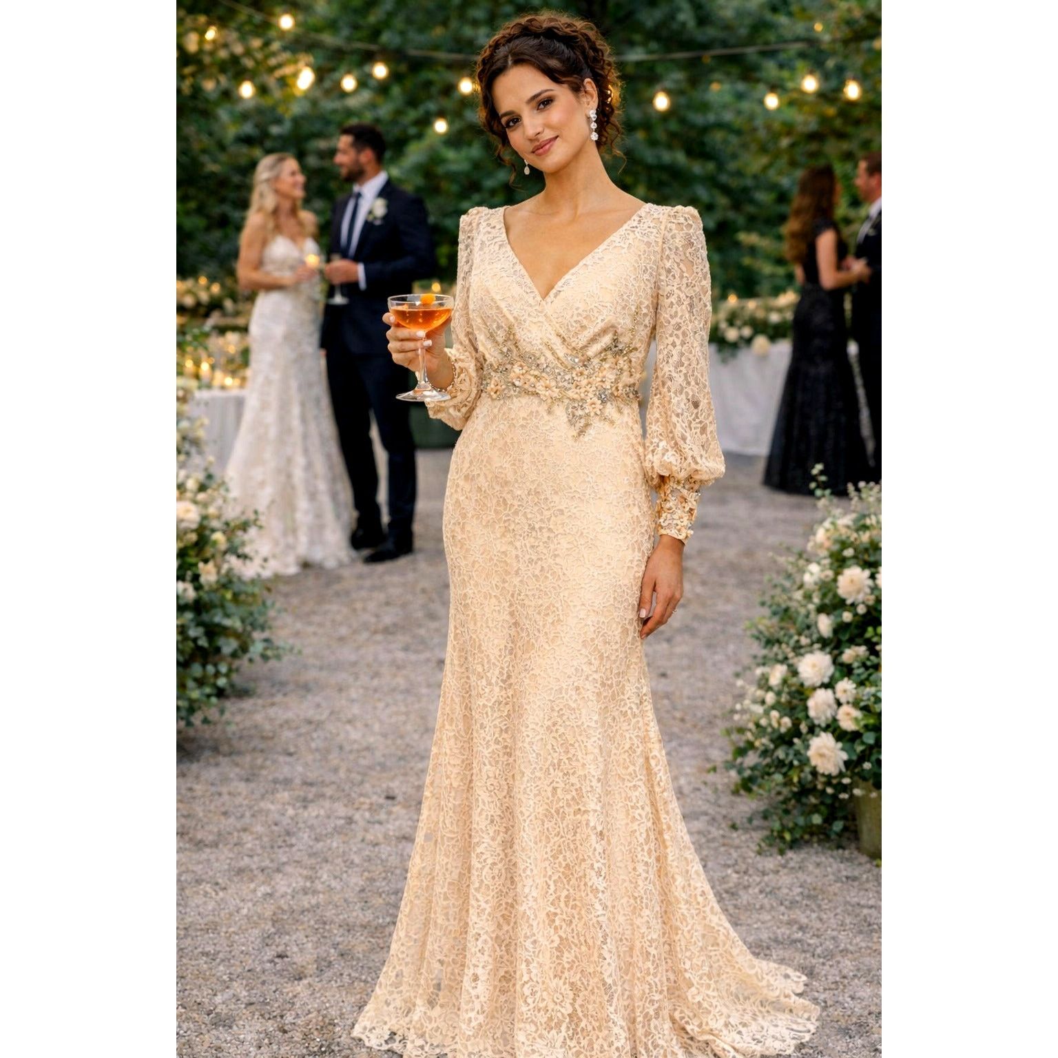 Other Mac Duggal Lace V Neck Embellished Gown Blush size 12 Size XL / US 12-14 / IT 48-50 - 1 Thumbnail