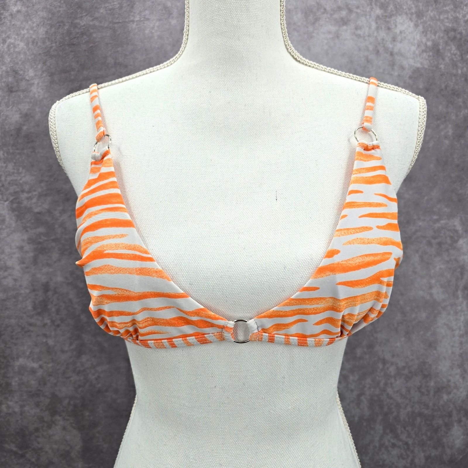 Shein Shein Orange White Stripe Triangle String Bikini Top Medium Size ONE SIZE - 1 Thumbnail