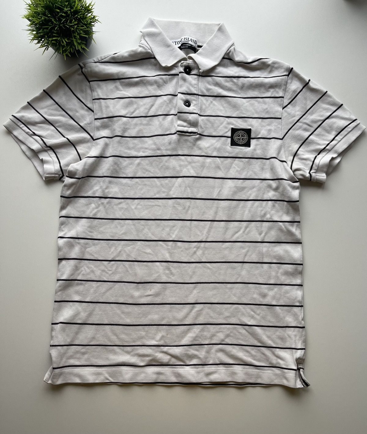 Massimo Osti × Stone Island × Vintage STONE ISLAND STRIPED POLO SHIRT SIZE M WHITE WITH BLAC LINES Size US M / EU 48-50 / 2 - 1 Thumbnail