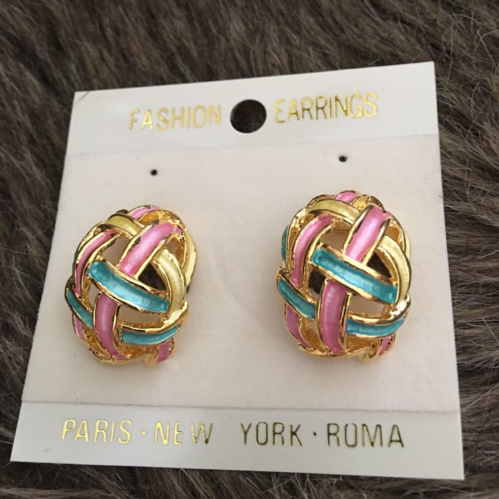 Jewelry Pastel enamel gold tone setting pierced earrings Size ONE SIZE - 2 Thumbnail