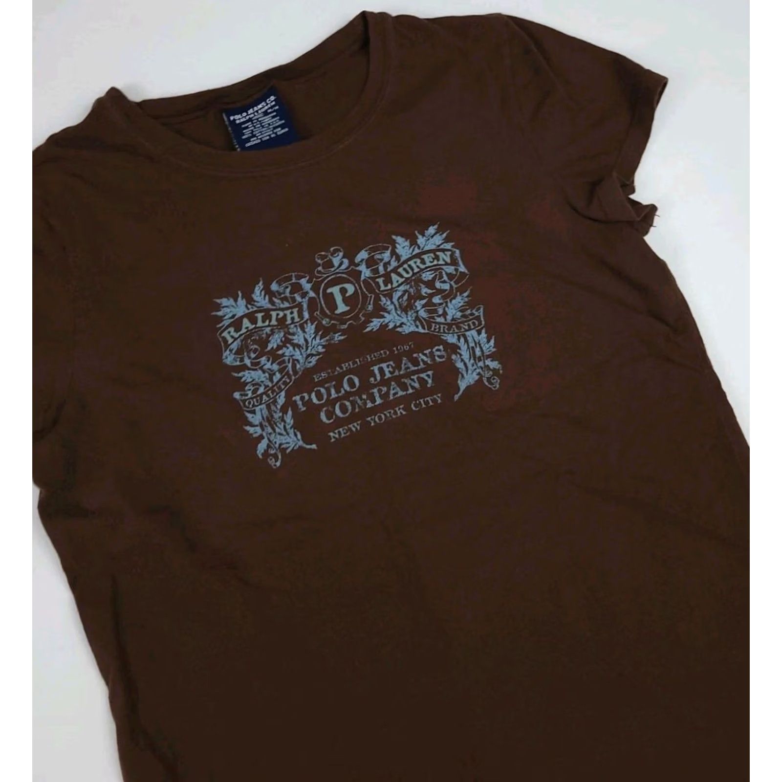 Polo Ralph Lauren VINTAGE Polo Jeans Ralph Lauren Graphic Print T Shirt Brown Blue RL Sport M Womens Shirt Short Sleeve Crew Neck 90s Size M / US 6-8 / IT 42-44 - 2 Thumbnail