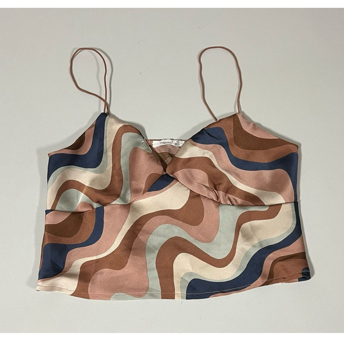 Vintage Timing Satin Abstract Swirl Crop Top Shirt Blouse Size S 🤎✨ Size S / US 4 / IT 40 - 1 Thumbnail