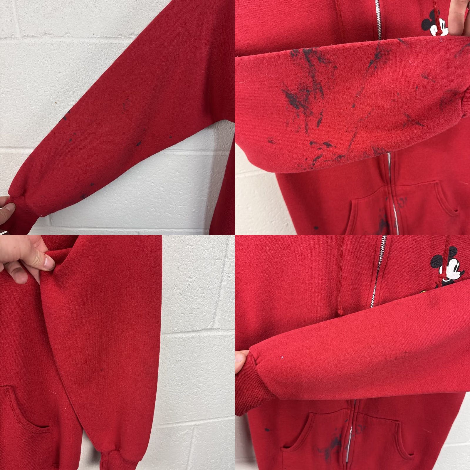 Disney VINTAGE Disney Mickey Mouse Zip Up Hoodie Red Large 80s Distressed Full Zip Hooded Graphic Print Men L Red Disney Character Fashions Retro Carton Size US L / EU 52-54 / 3 - 8 Thumbnail