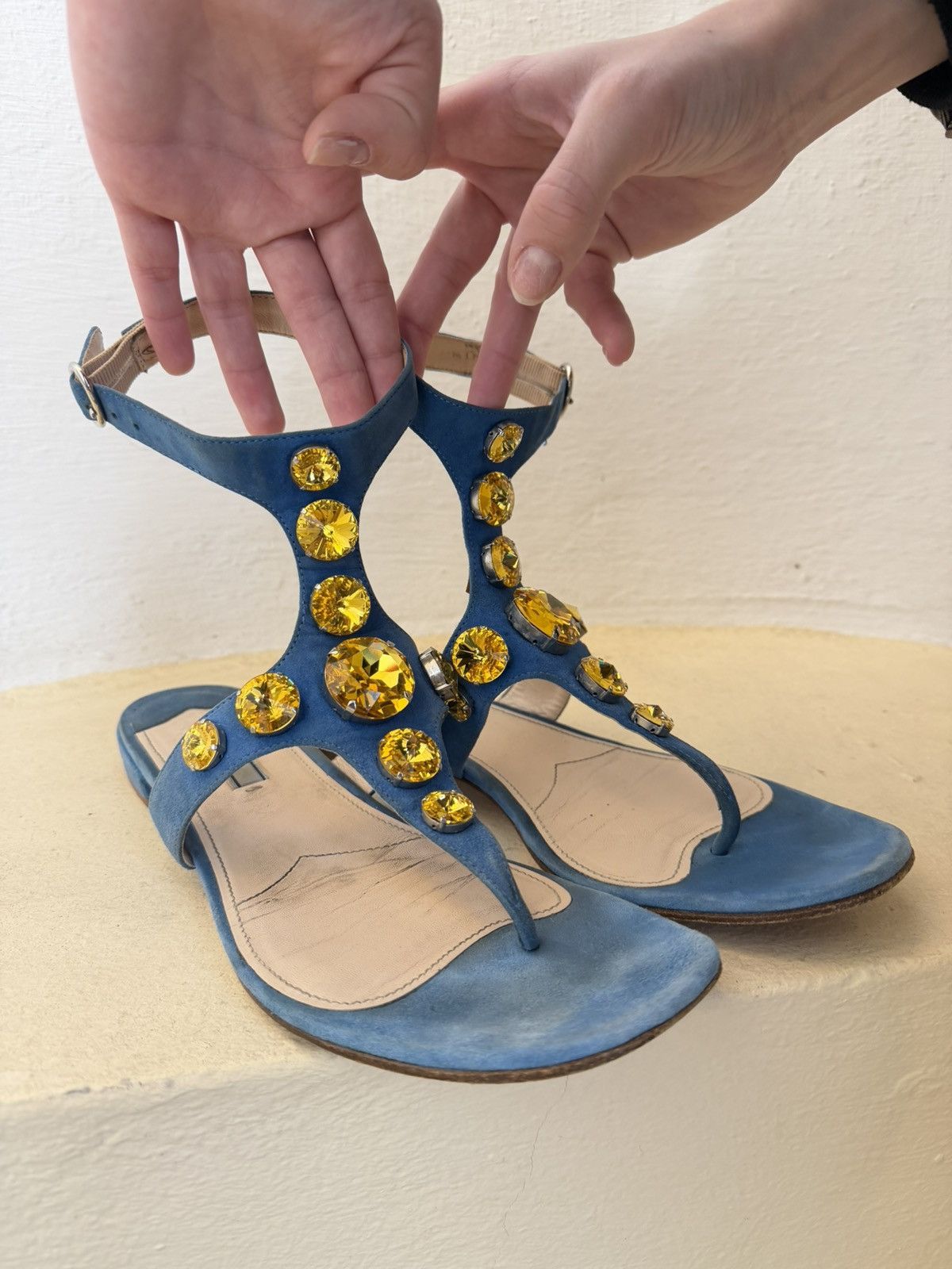 Prada Vintage Prada Suede/Leather Crystal Flip Flops Size 41 Size US 11 / IT 41 - 7 Thumbnail