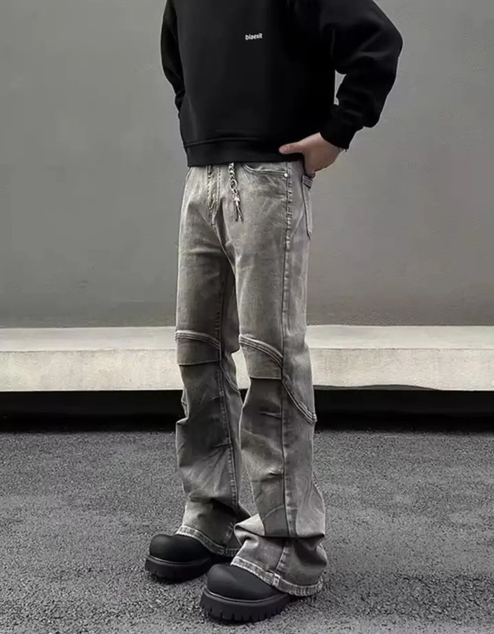 Japanese Brand Ropa Y2K Streetwear Vintage Grey Pleated Flare Jeans Pants Size US 34 / EU 50 - 6 Thumbnail