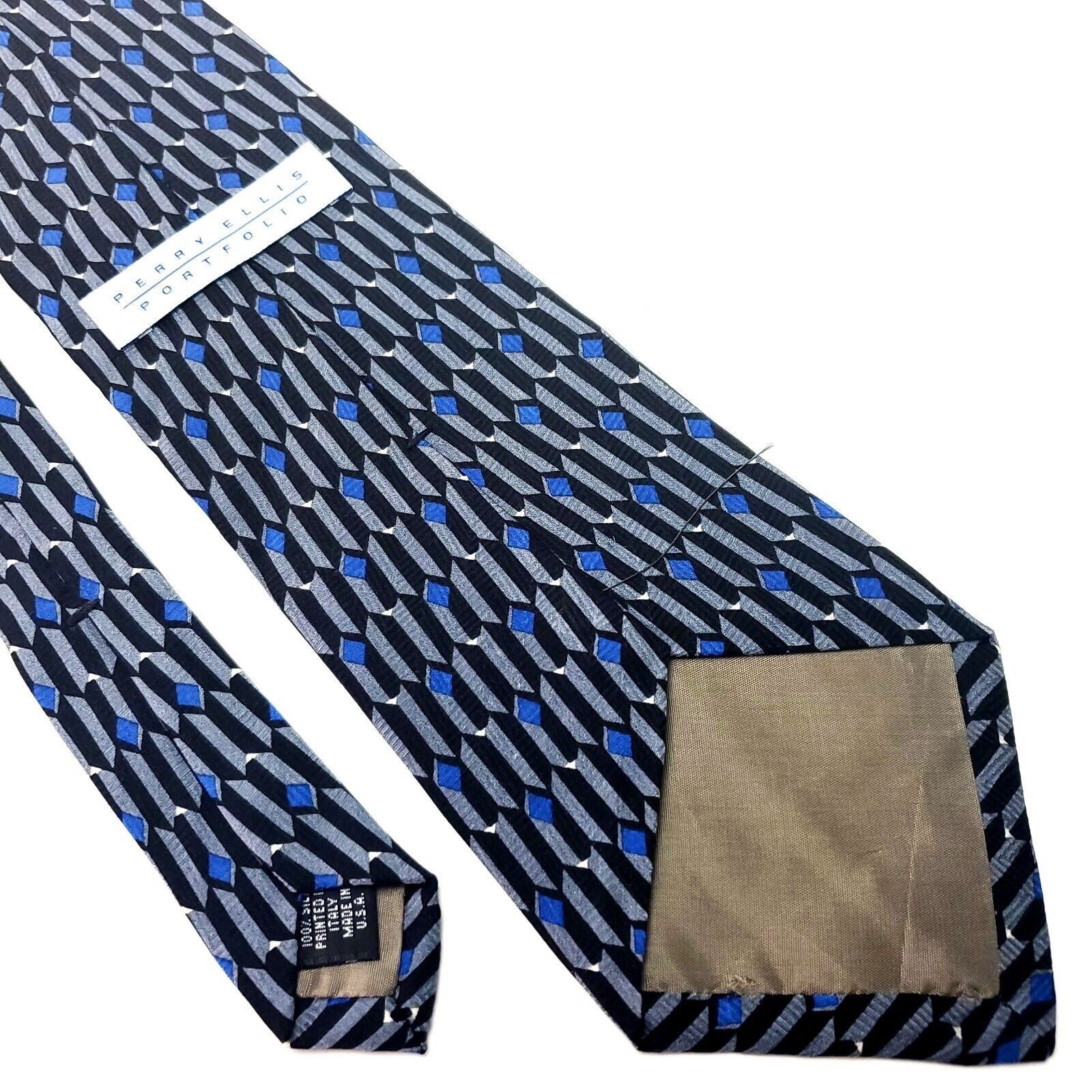 Perry Ellis Perry Ellis Portfolio Silk Tie Print Gray Black Geometric Wi Size ONE SIZE - 3 Thumbnail