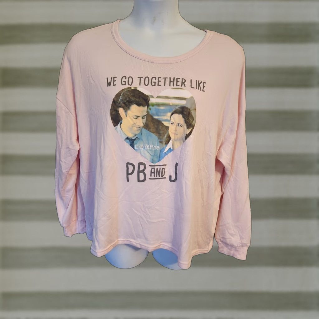 Vintage The Office Jim & Pam We Go Together Like PB&J Pale Pink Sweatshirt So Soft Sz XL Ladies Pullover Round Neck Long Sleeve Pink Size L / US 10 / IT 46 - 1 Thumbnail