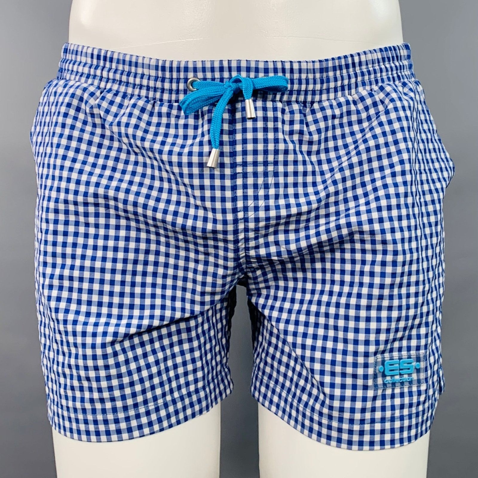 ES COLLECTION Blue White Gingham Polyamide Blend Swim Trunks