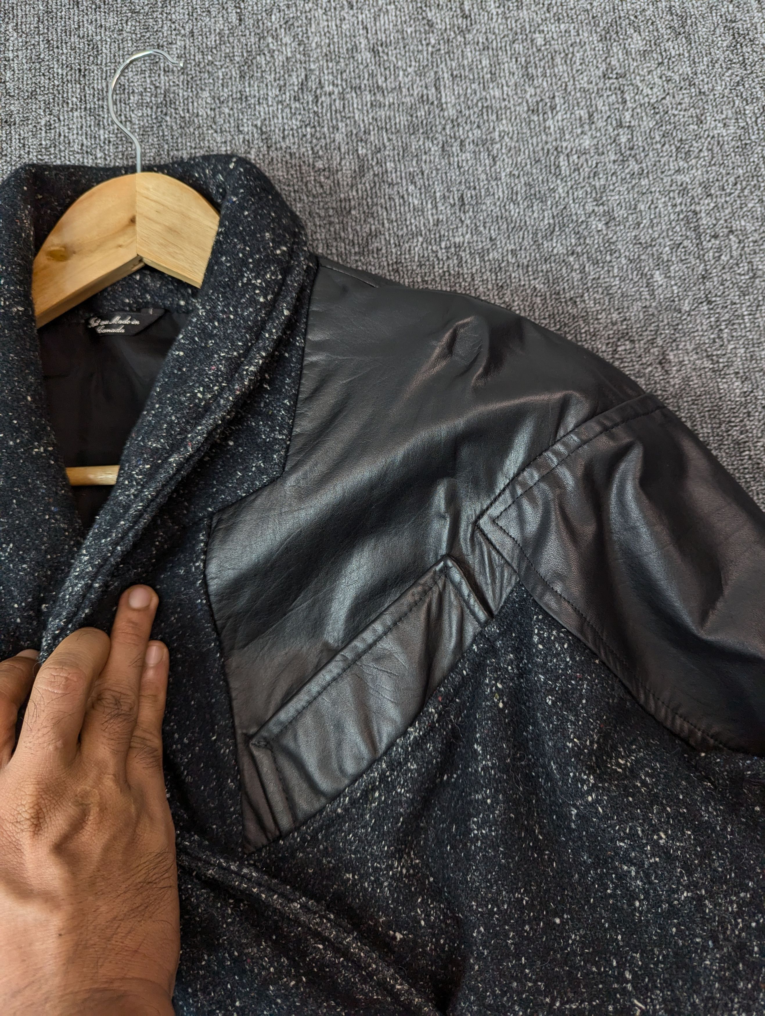 Designer × Vintage Vintage 80s ADA Paris Leather And Tweed Wool Coat Jacket Size US L / EU 52-54 / 3 - 12 Thumbnail