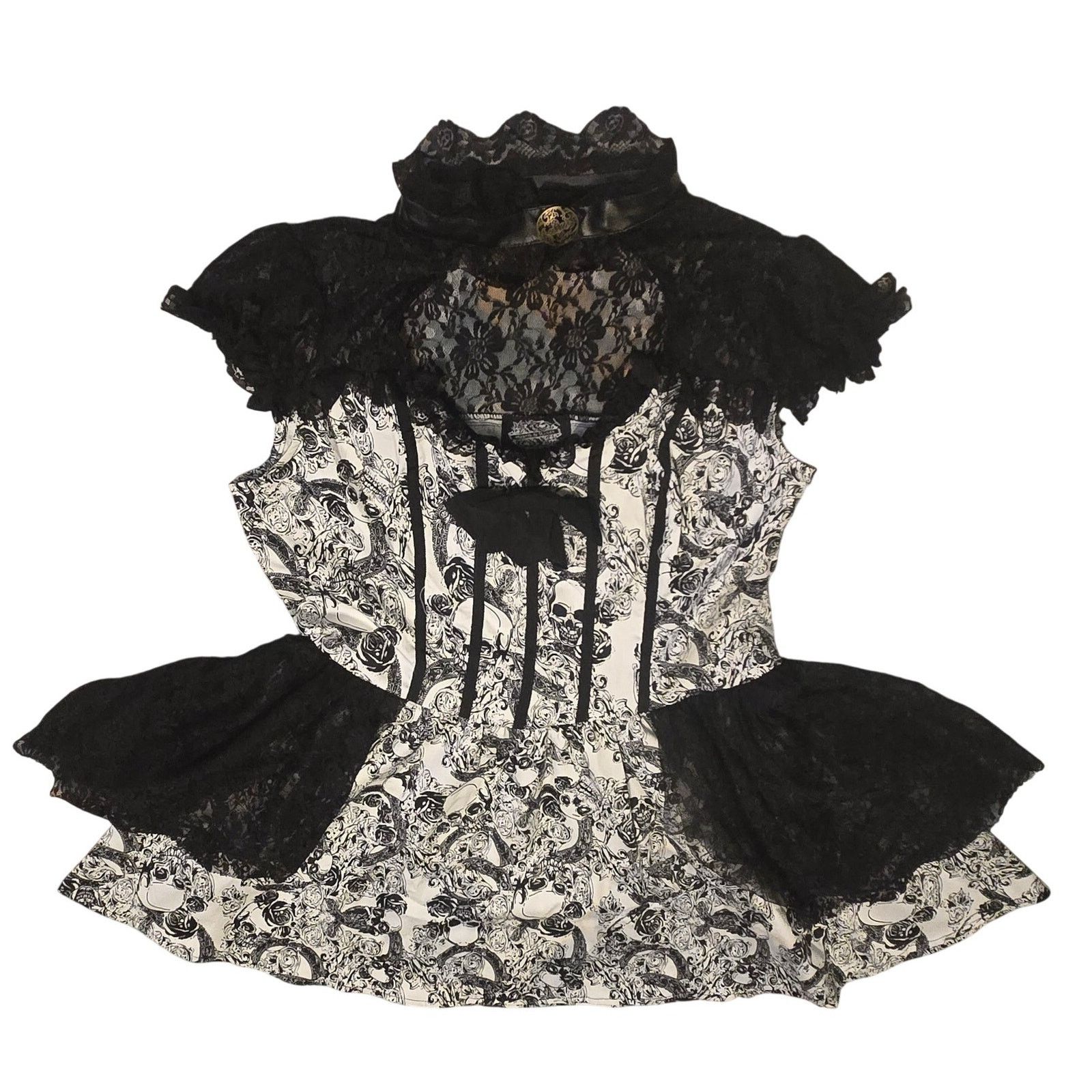 Scully H&R London Gothic Skull & Rose Lace Halter Mini Dress Size L / US 10 / IT 46 - 5 Thumbnail