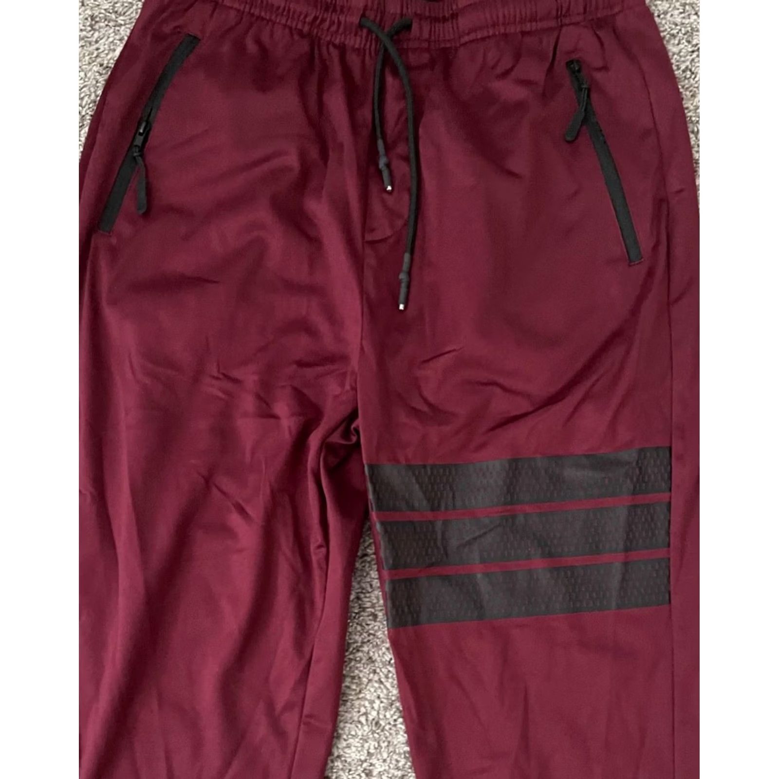 Vintage Public Rec Jogger Mens L Red Record Joggers Men Burgundy Standard Fit Striped Drawstring Size US 33 - 3 Thumbnail