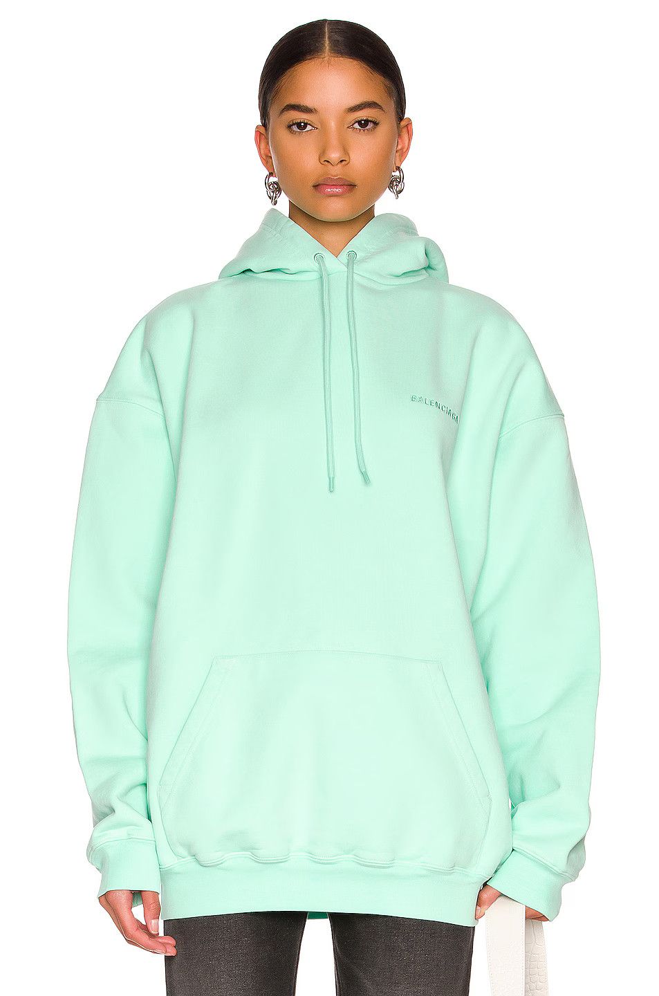 Balenciaga o1s1wg111124 Medium Fit Hoodie in Mint Green Size S / US 4 / IT 40 - 1 Thumbnail