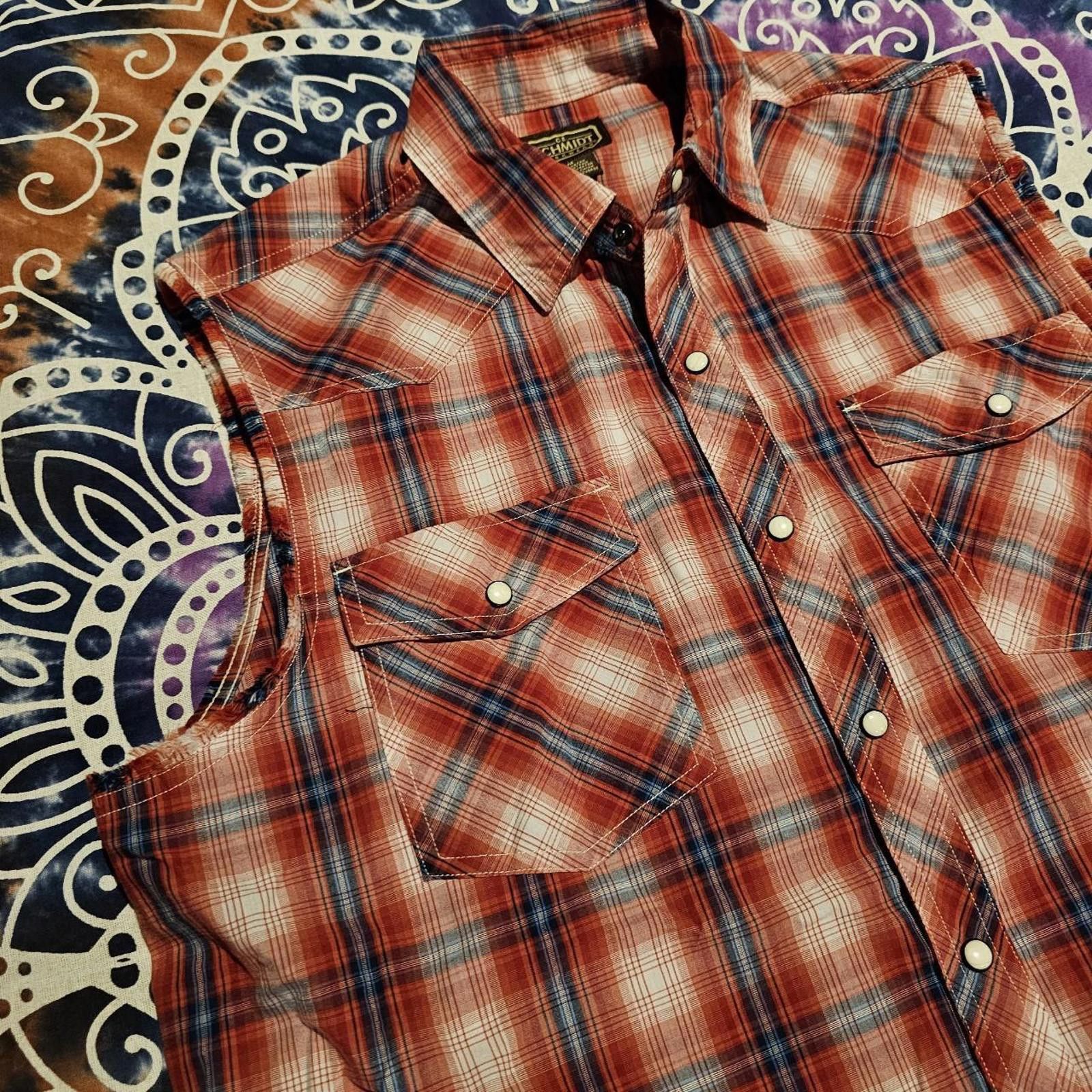 Designer Men's Red and Blue Plaid Sleeveless Button Down Shirt Size US M / EU 48-50 / 2 - 3 Thumbnail