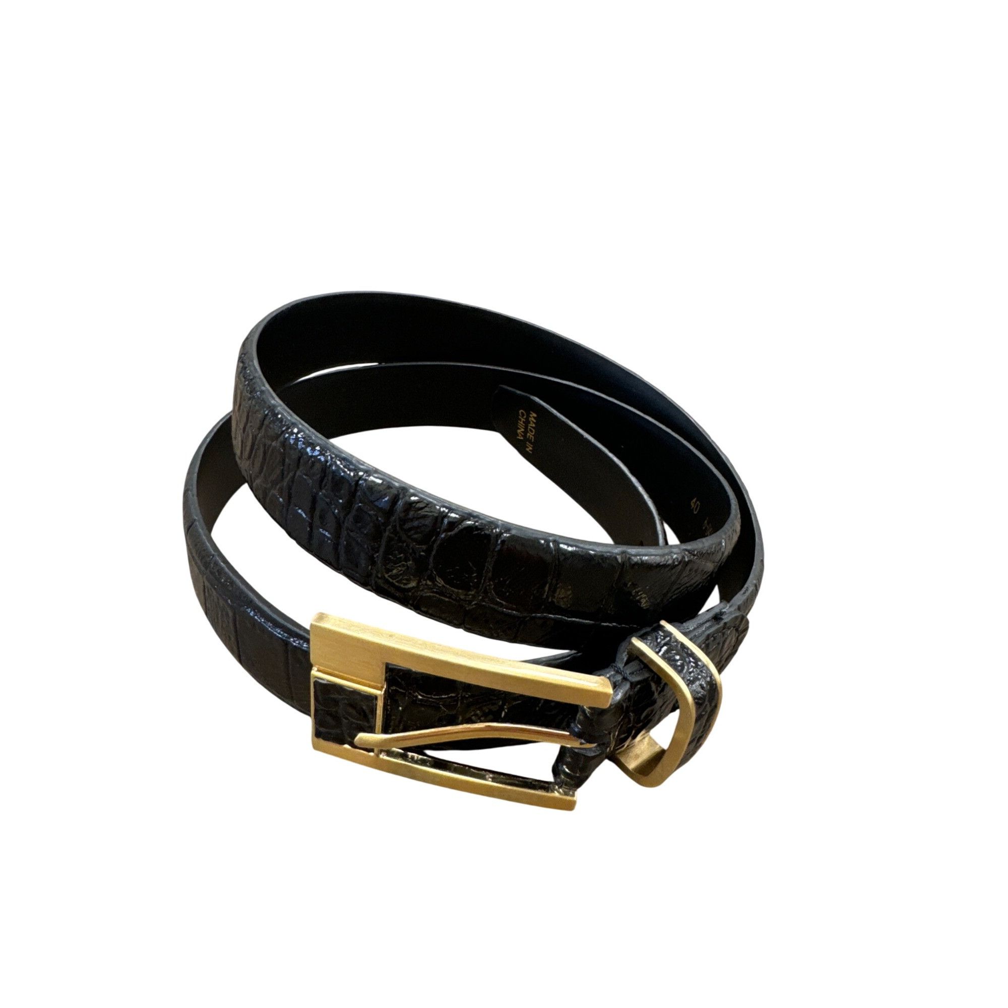 Stacy Adams Stacy Adams Mens Black Genuine Leather Belt With Gold Buckle Size 40 - 1 Thumbnail