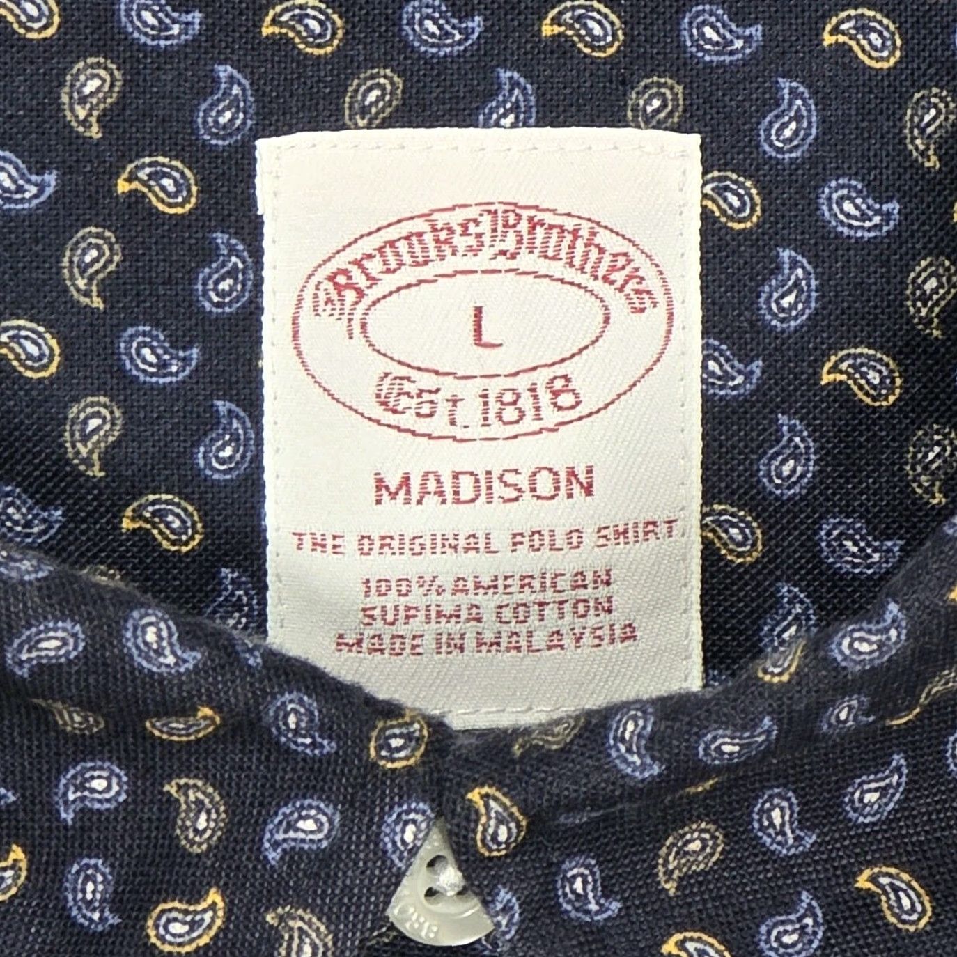 Brooks Brothers BROOKS BROTHERS Button-Up Madison Shirt L Navy Paisley Long Sleeve Men Size US L / EU 52-54 / 3 - 7 Thumbnail