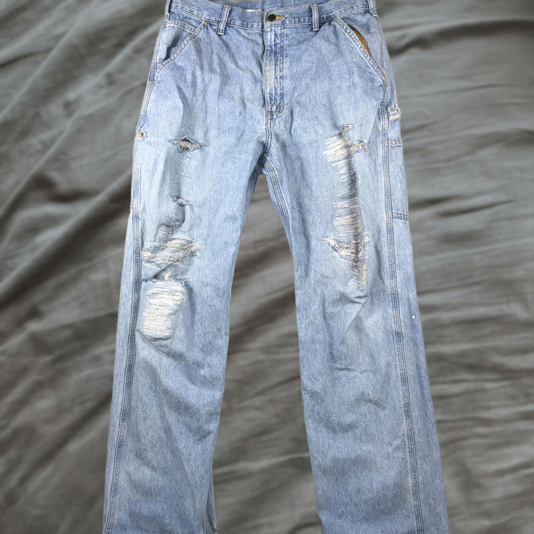 Carhartt Carhartt Mens Jeans 36x34 Relaxed Fit Carpenter Workwear Blue Denim Distressed Size US 36 / EU 52 - 1 Thumbnail