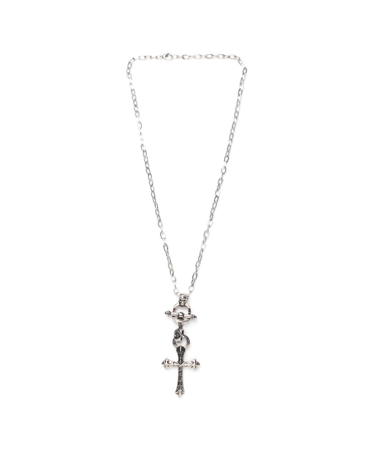 Vintage 2000S JAPANESE MADE SILVER-PLATED SKULL & CROSS NECKLACE Size ONE SIZE - 2 Thumbnail