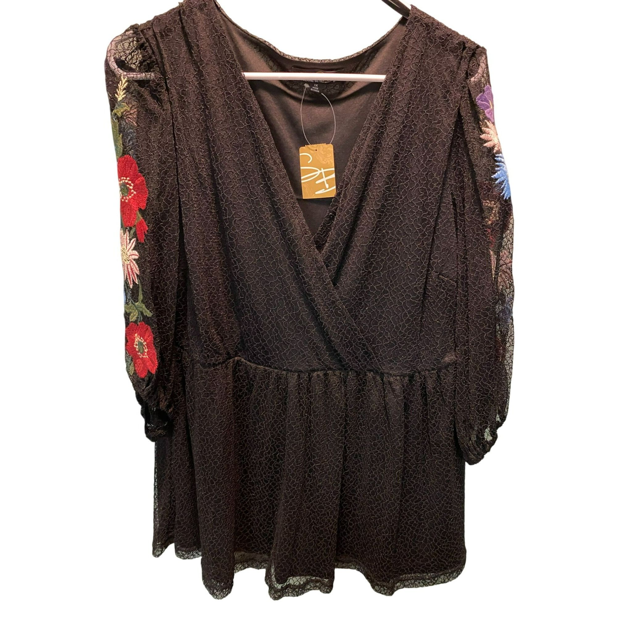 Other Suzanne Betro Black Embroidered Floral Mesh Tunic Top 3/4 Sl Size XL / US 12-14 / IT 48-50 - 1 Thumbnail