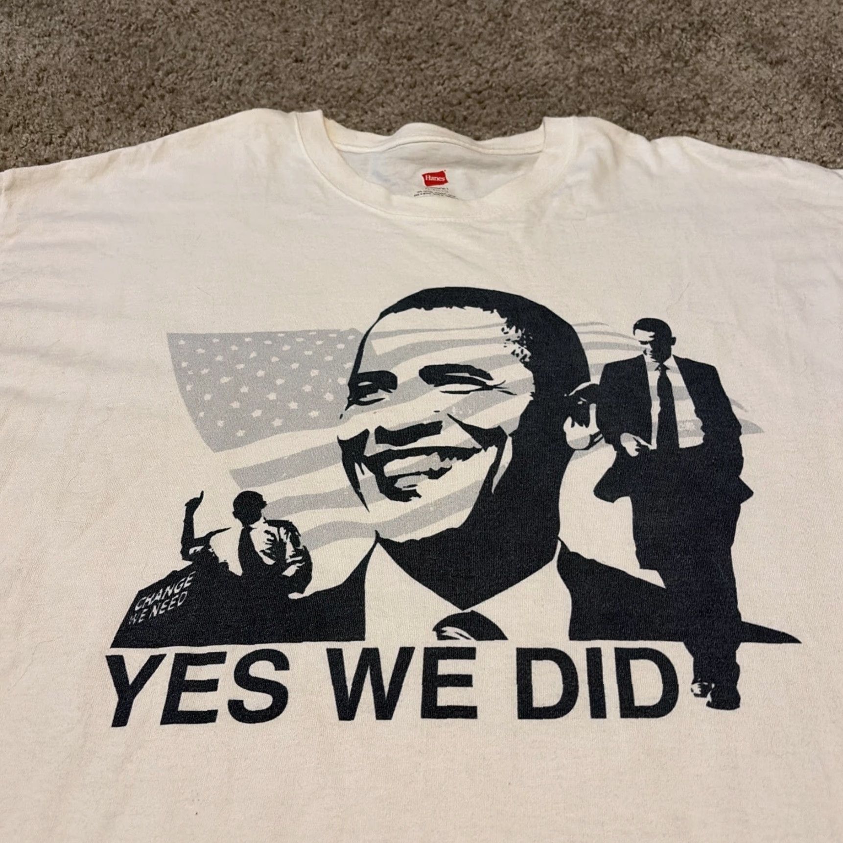 Hanes VINTAGE Obama Yes We Did Hanes T-Shirt XL White Mens XL Size US XL / EU 56 / 4 - 3 Thumbnail