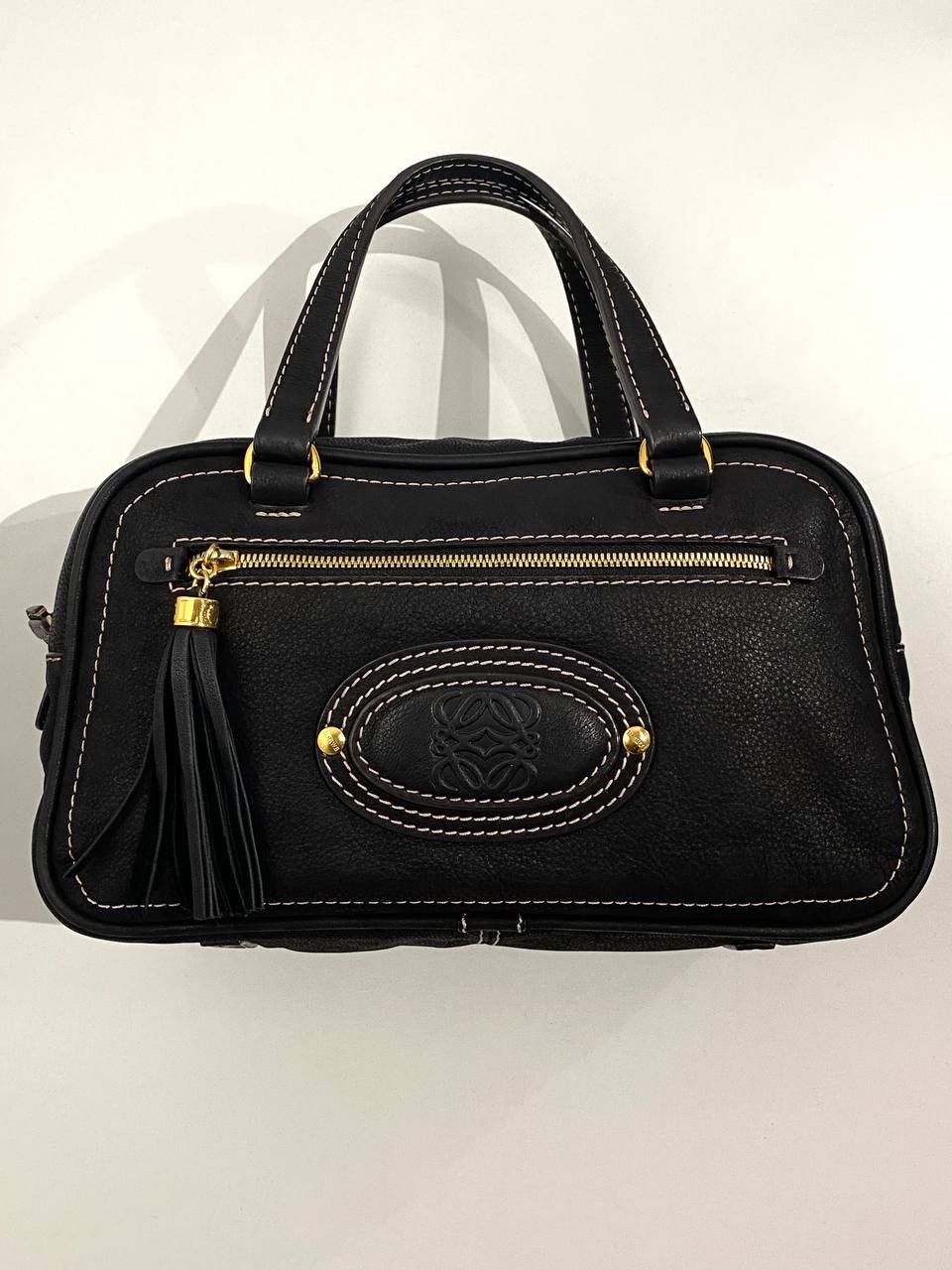Loewe Loewe Logo Black Leather Black Bowling Tote Hand Bag Size ONE SIZE - 3 Thumbnail