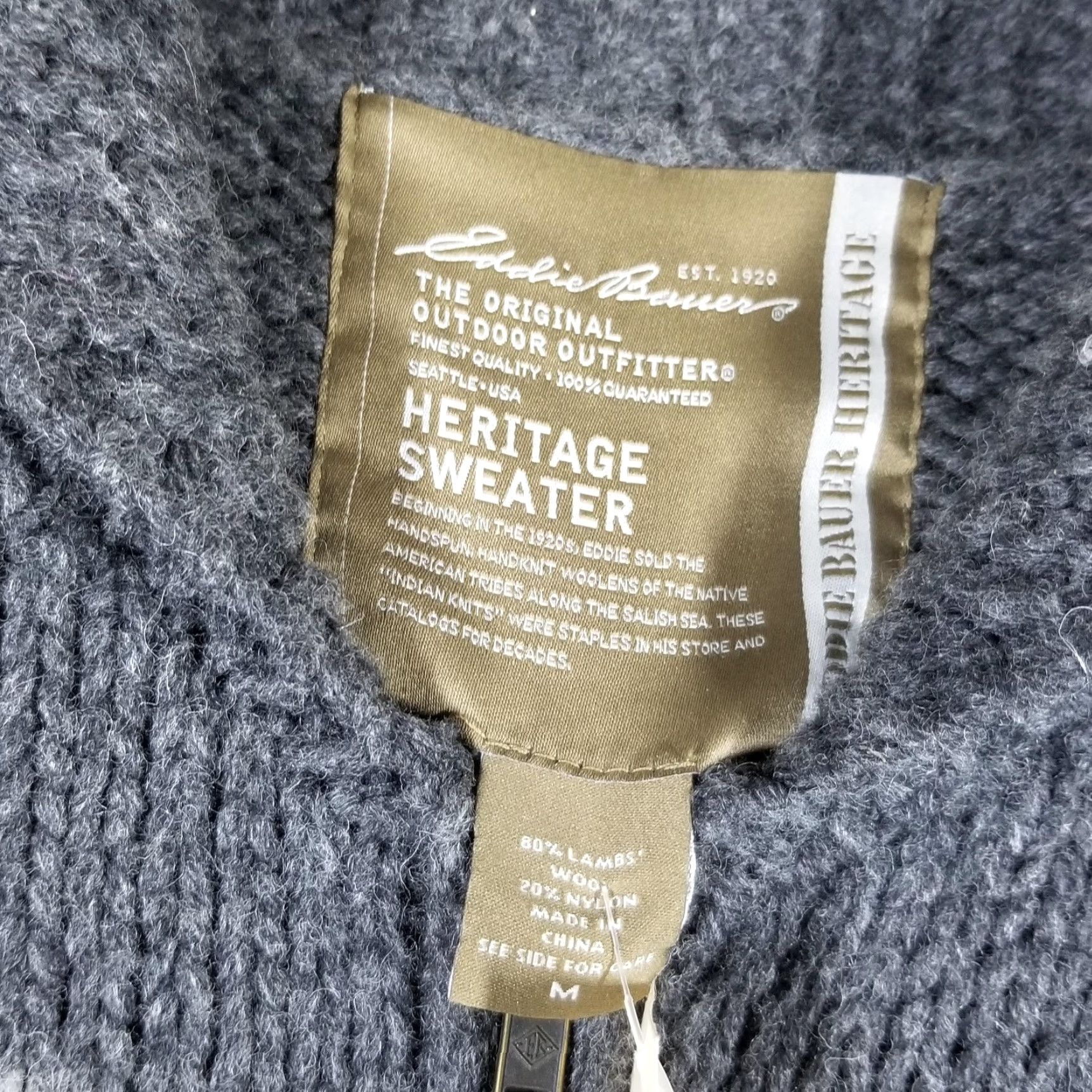 Eddie Bauer Eddie Bauer Heritage Sweater Mens Full Zip Shawl Collar Geometric Bison Gray Medium Wool Nylon 80/20 Mens Size US M / EU 48-50 / 2 - 4 Thumbnail