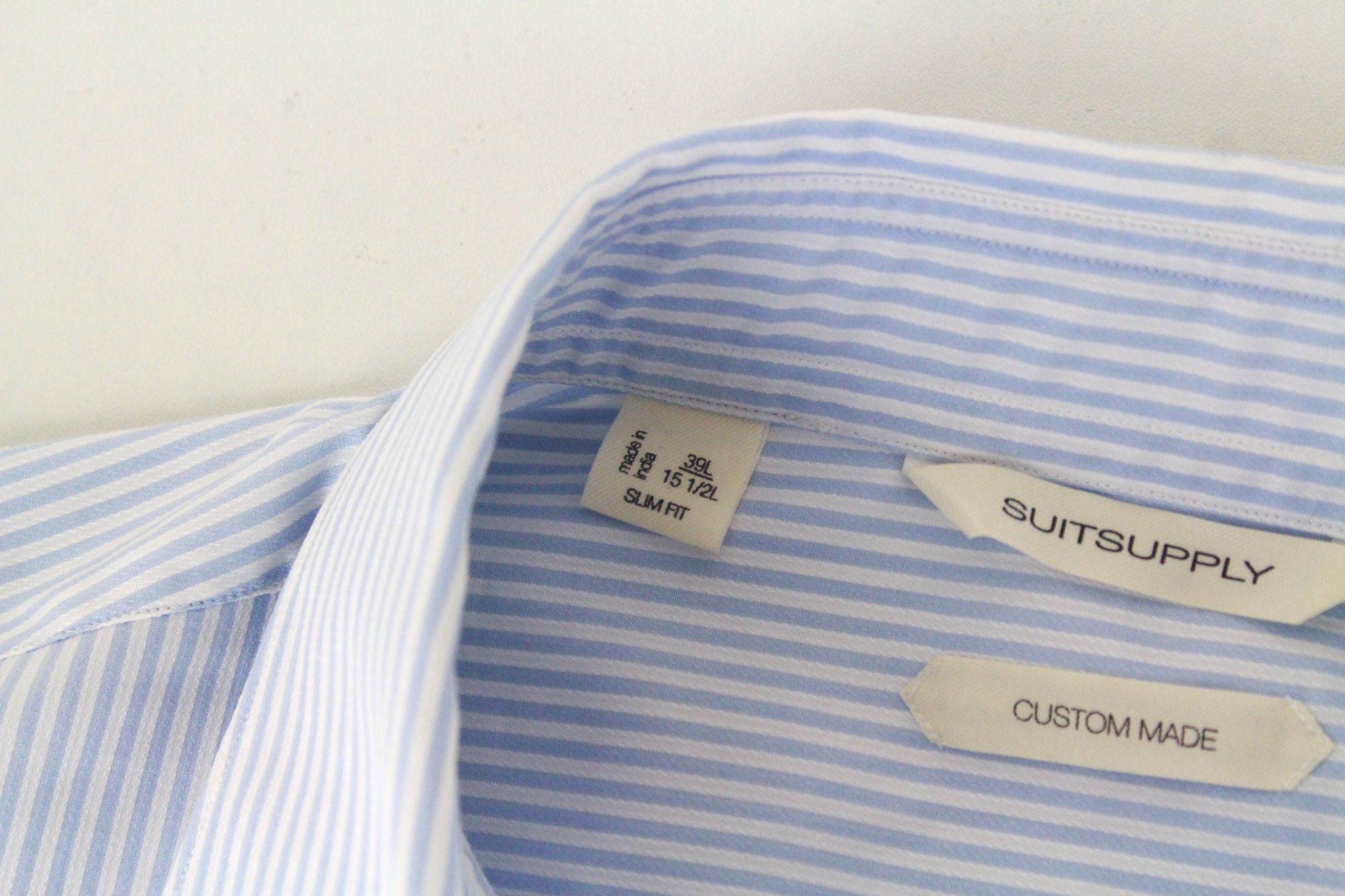 Suitsupply 39L/15 1/2L Slim Blue Cotton Striped 72363 Size 40R - 5 Thumbnail
