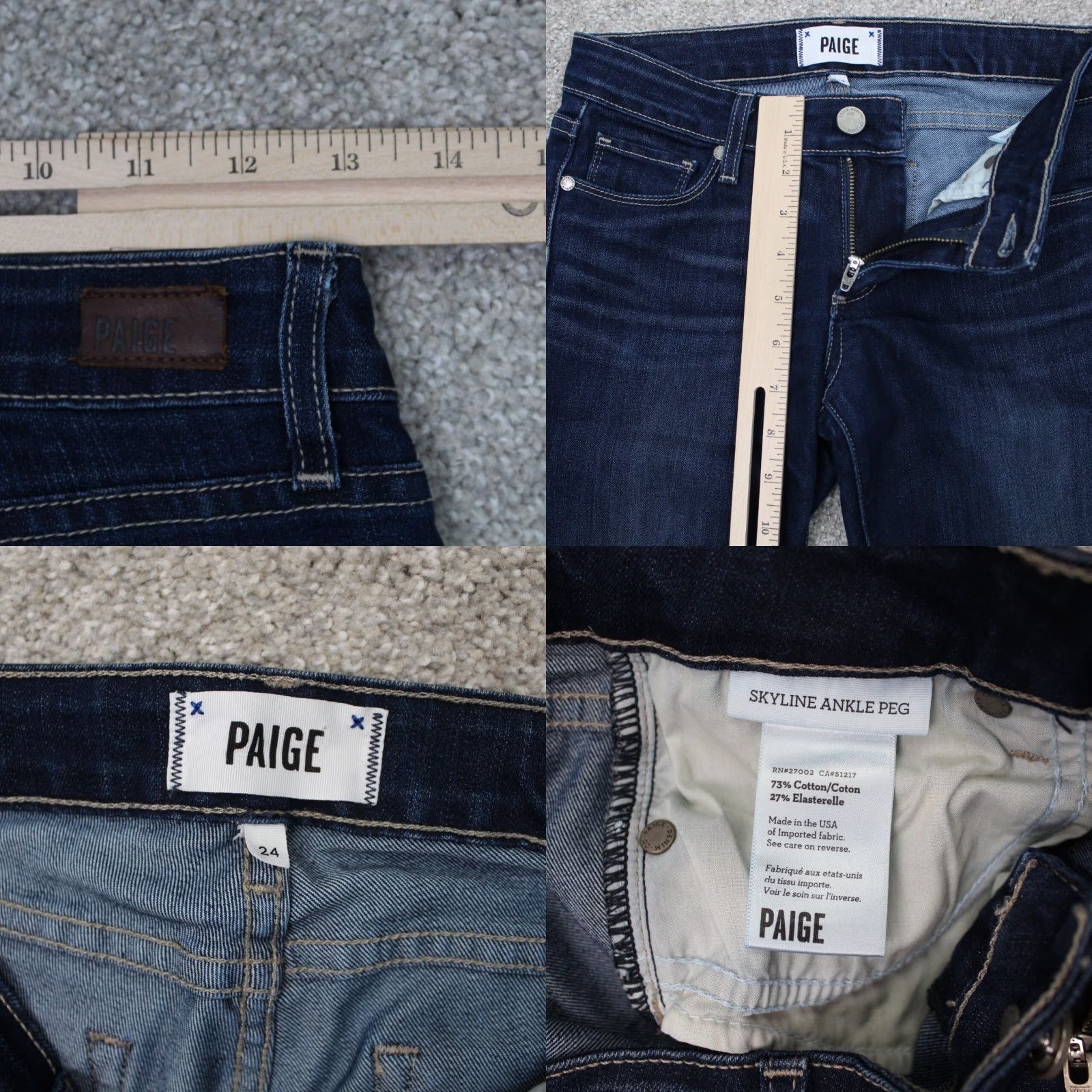 Paige Paige Skyline Ankle Peg Jeans Womens 24 Blue 5-Pocket Denim Stretch Inseam 28" Urban City USA Streetwear Pants Size 42" / US 20 - 8 Thumbnail