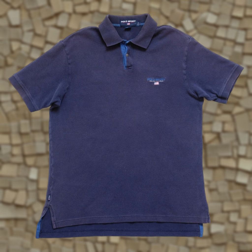 Ralph Lauren VINTAGE Ralph Lauren polo sport VTG 90s retro American flag faded blue cotton polo SZ L Mens Size US L / EU 52-54 / 3 - 1 Thumbnail