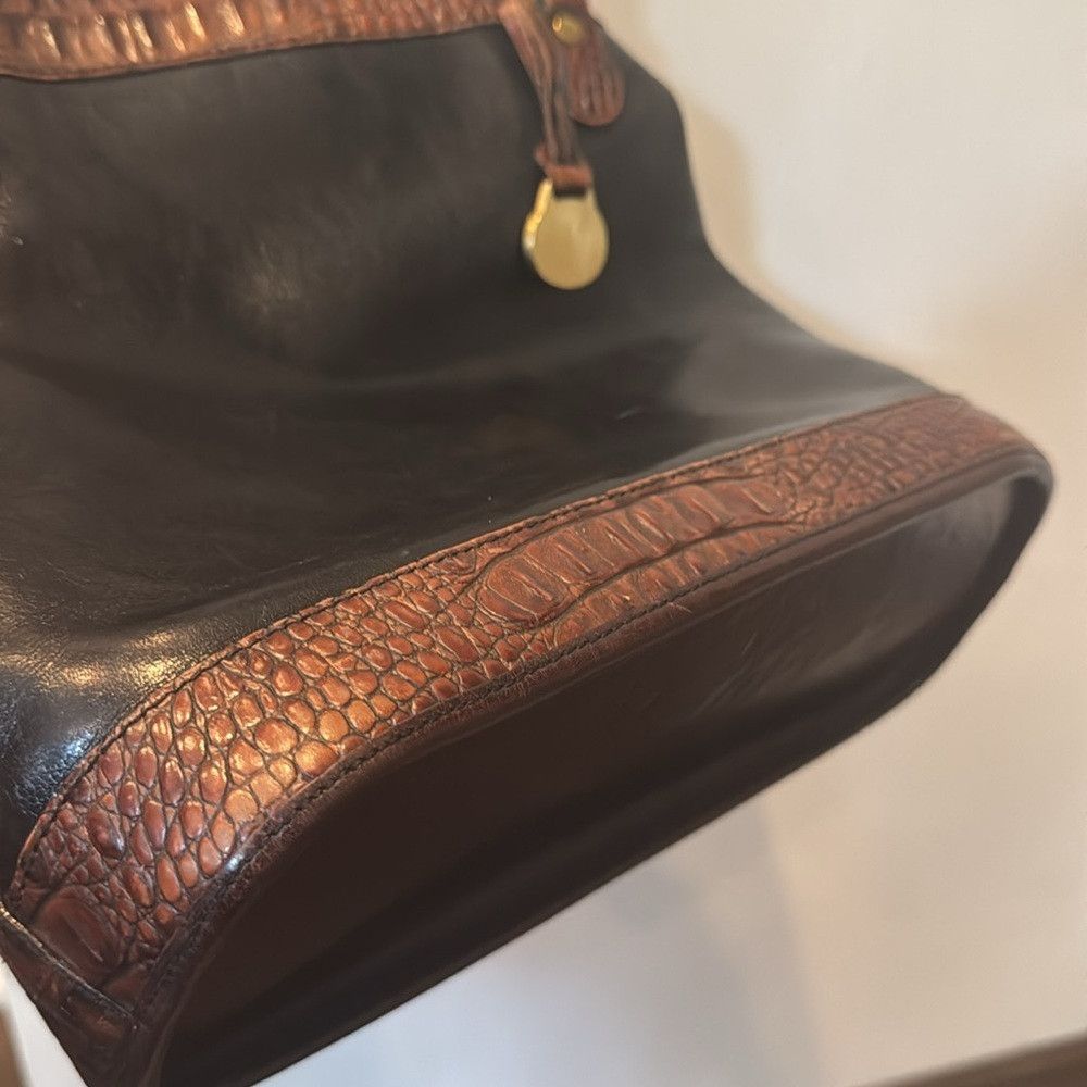 BRAHMIN Brahmin Black & Brown Alligator Texture Leather Shoulder Ba Size ONE SIZE - 5 Thumbnail