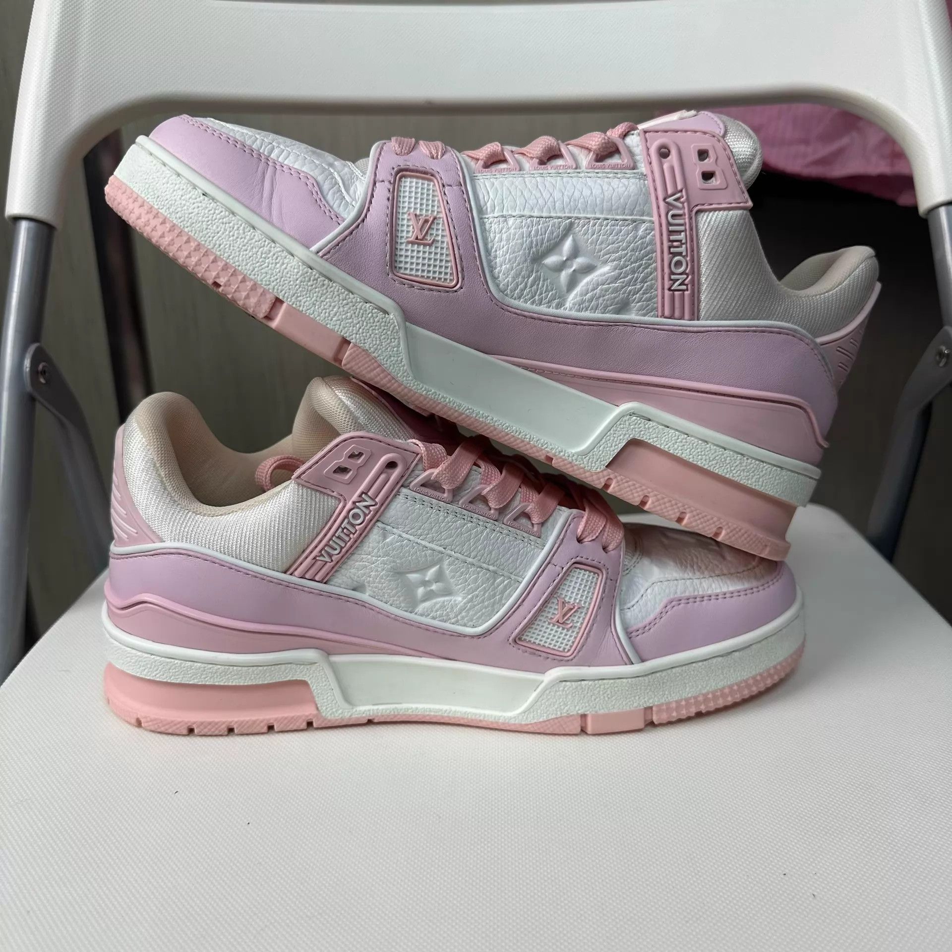 Louis Vuitton LV Trainer Leather Low-Top Sneaker Unisex Rose Pink Size 38 Size US 7.5 / IT 37.5 - 5 Thumbnail