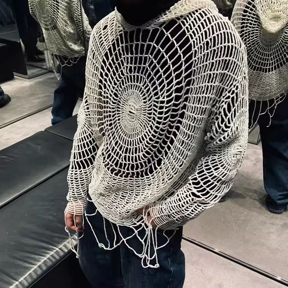 Japanese Brand Spider Web Tops Hollow Hole Design Hooded Pullover Knitwear Size US S / EU 44-46 / 1 - 1 Thumbnail