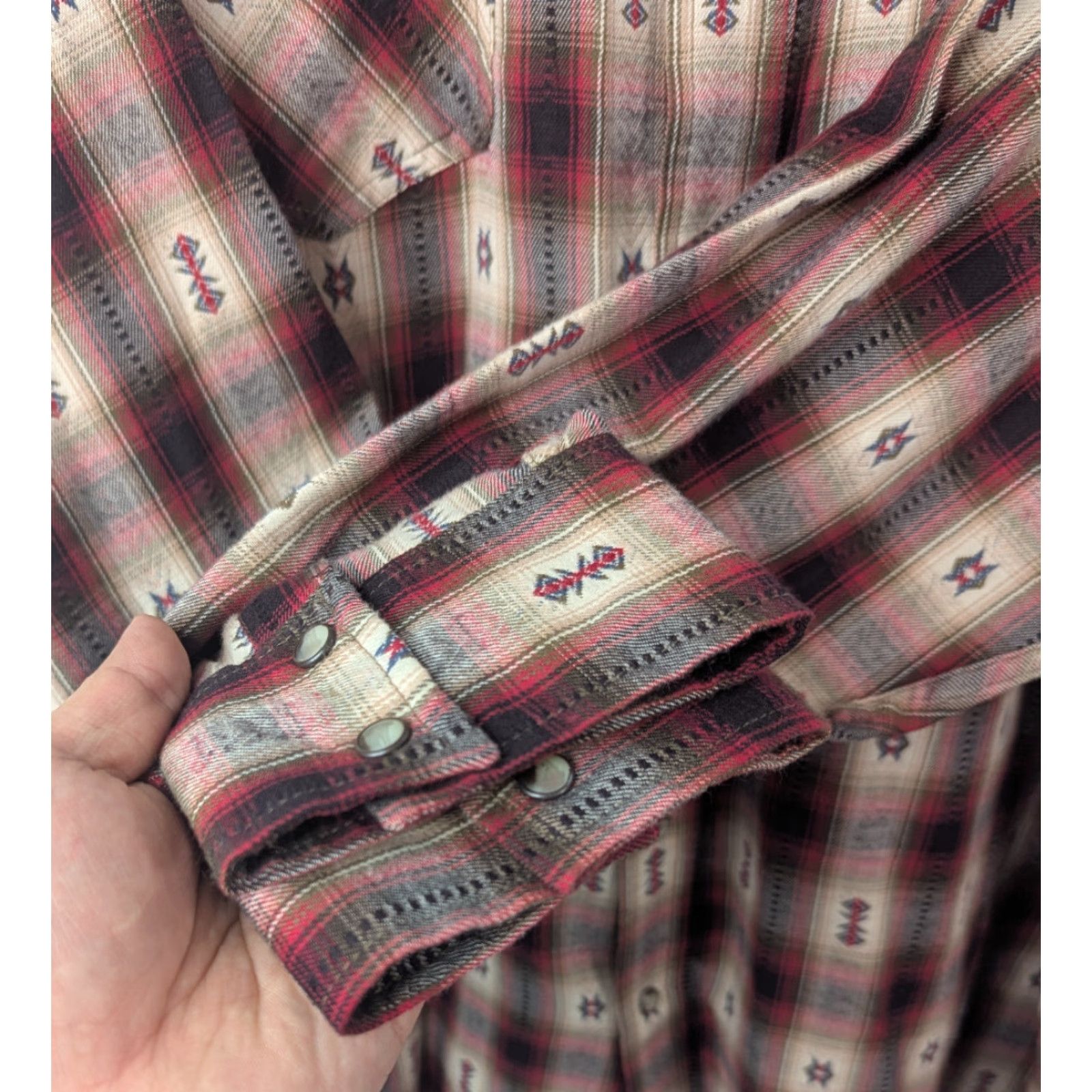 Vintage C.E. Schmidt Shirt Adult 2X Red Geometric Western Button-Up Snap Pocket Easy Care Mens Size US XXL / EU 58 / 5 - 3 Thumbnail