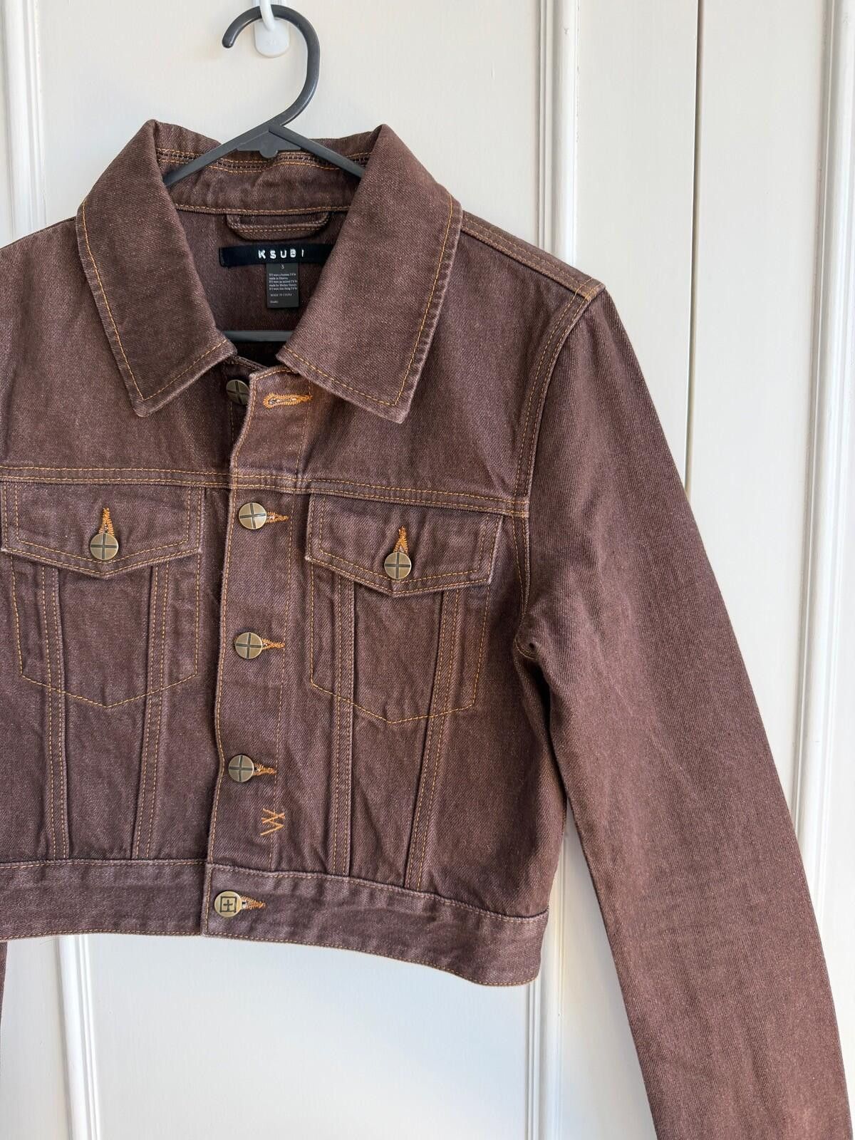 Ksubi new Ksubi womens brown Saddle Trucker Jacket top small s 8 Size S / US 4 / IT 40 - 6 Thumbnail