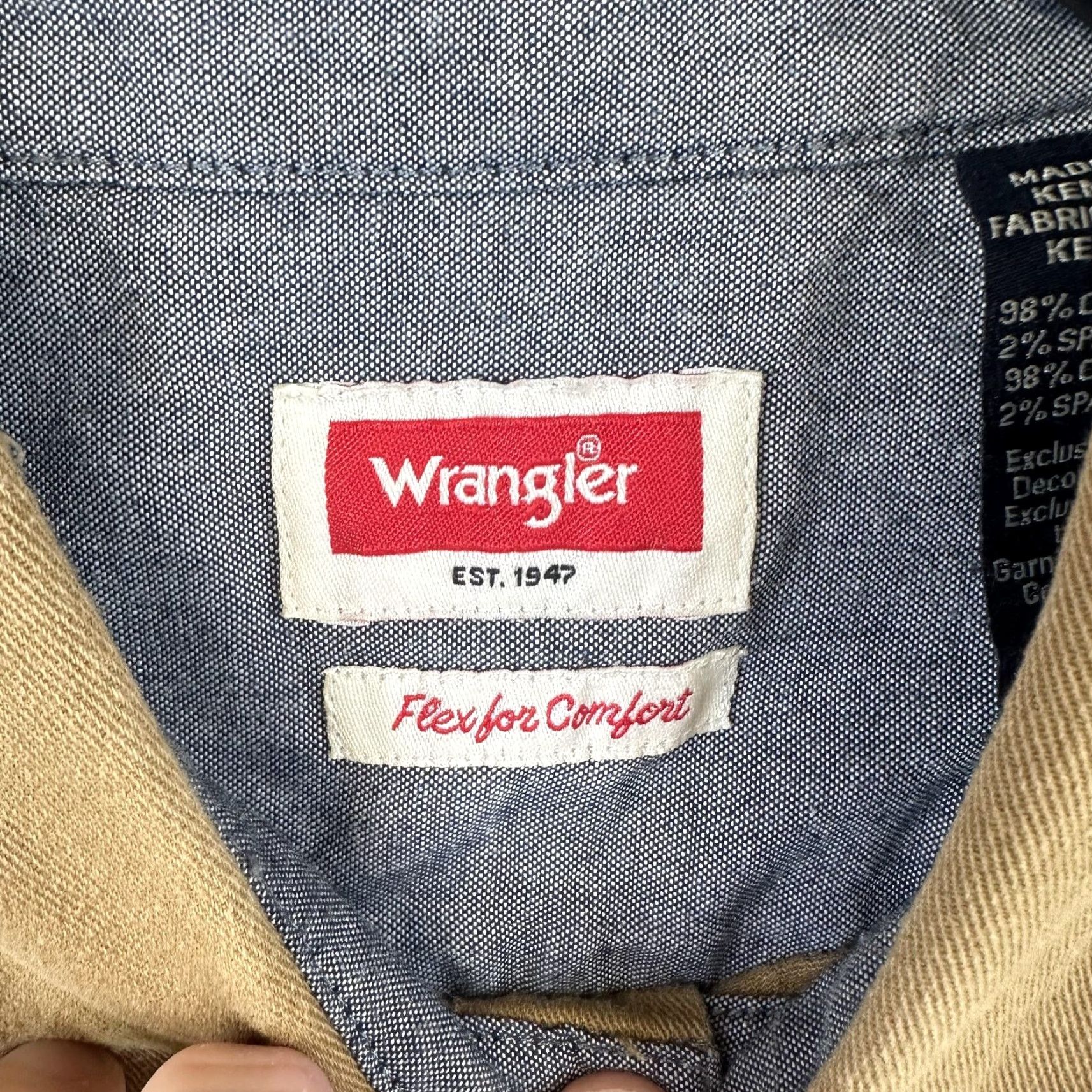 Wrangler Wrangler Shirt Mens XL Brown Comfort Flex Button Up Long Sleeve Work Casual Twill Cotton Spandex Pockets Western Vintage: No Size US XL / EU 56 / 4 - 6 Thumbnail