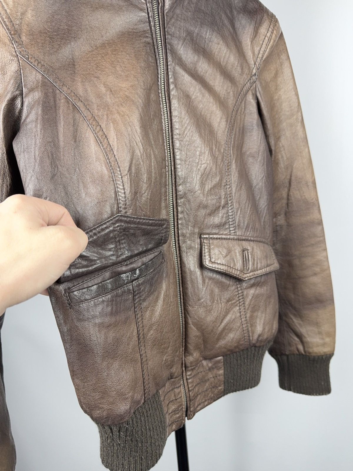 Japanese Brand 90s Retro Avant Garde Brown Leather Hooded Aviator Jacket Size XS / US 0-2 / IT 36-38 - 7 Thumbnail