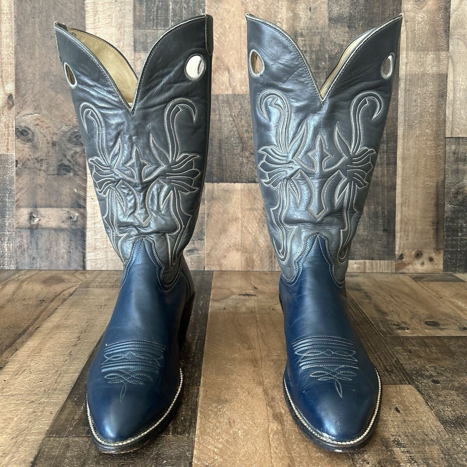 Vintage Hondo Vintage Blue Western Cowboy Boots Mens 9.5 EEE Size US 9.5 / EU 42-43 - 6 Thumbnail