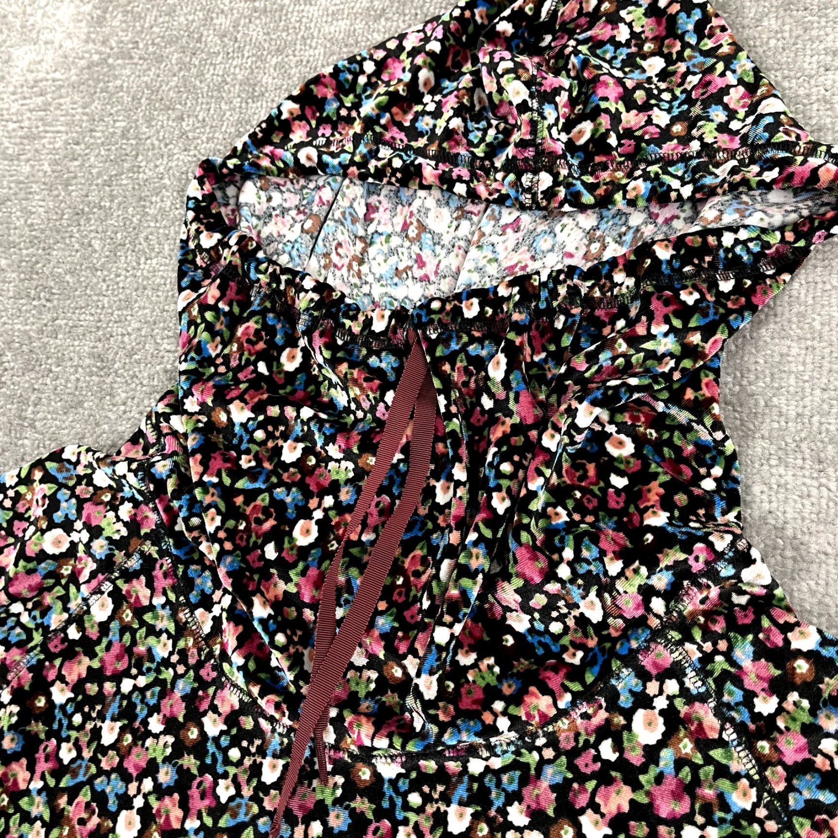 Velvet BETABRAND Jacket Women Medium Floral Velvet Hooded Funnel Neck Tunic Top Stretch Size M / US 6-8 / IT 42-44 - 3 Thumbnail