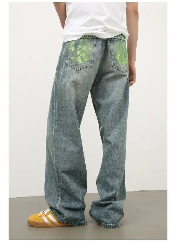 Japanese Brand Men's ink-splashed loose straight-leg wide-leg jeans Size US 32 / EU 48 - 6 Thumbnail