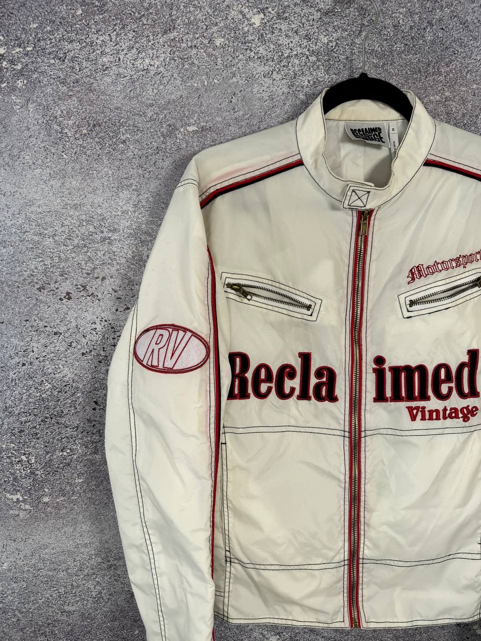 Vintage Reclaimed Vintage Biker Jacket Nylon White Men's Xs size Size US XS / EU 42 / 0 - 2 Thumbnail