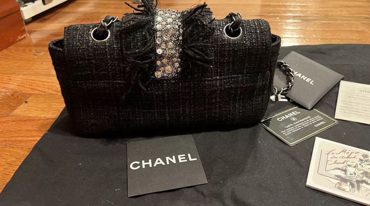 Chanel Chanel Vintage Tweed Fringle Flap Bag Black Rhinestone Size ONE SIZE - 7 Thumbnail