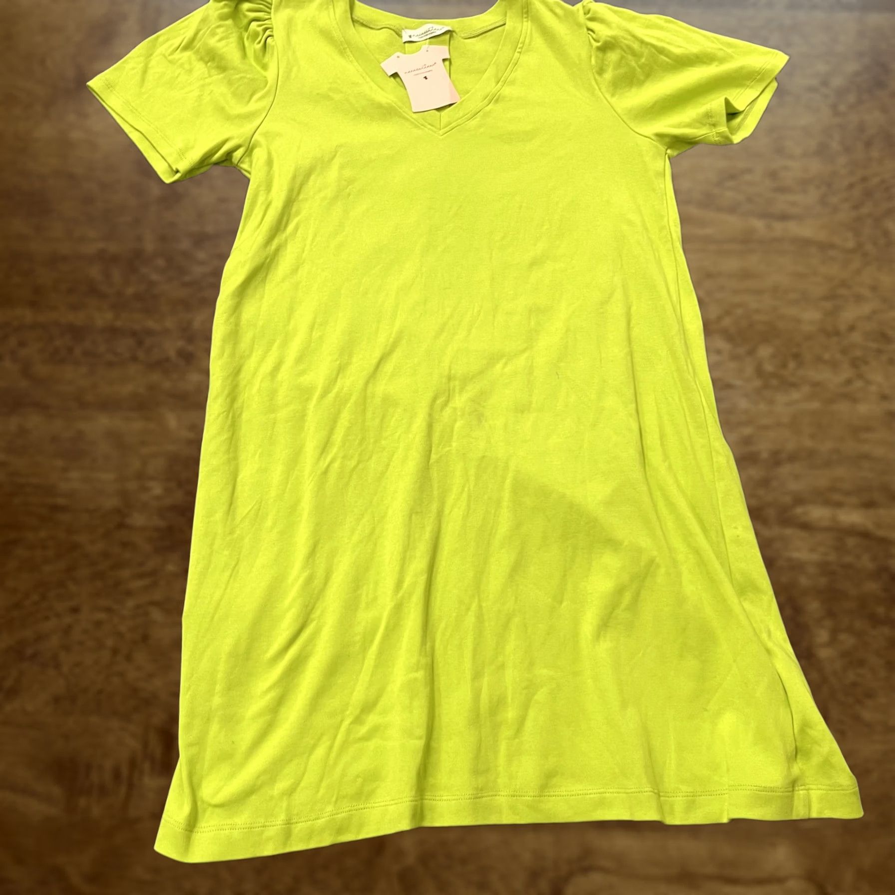 Vintage Necessitees Dress Womens Medium V Neck Short Sleeve Tunic Green Made USA Size 28" / US 6 / IT 42 - 1 Thumbnail