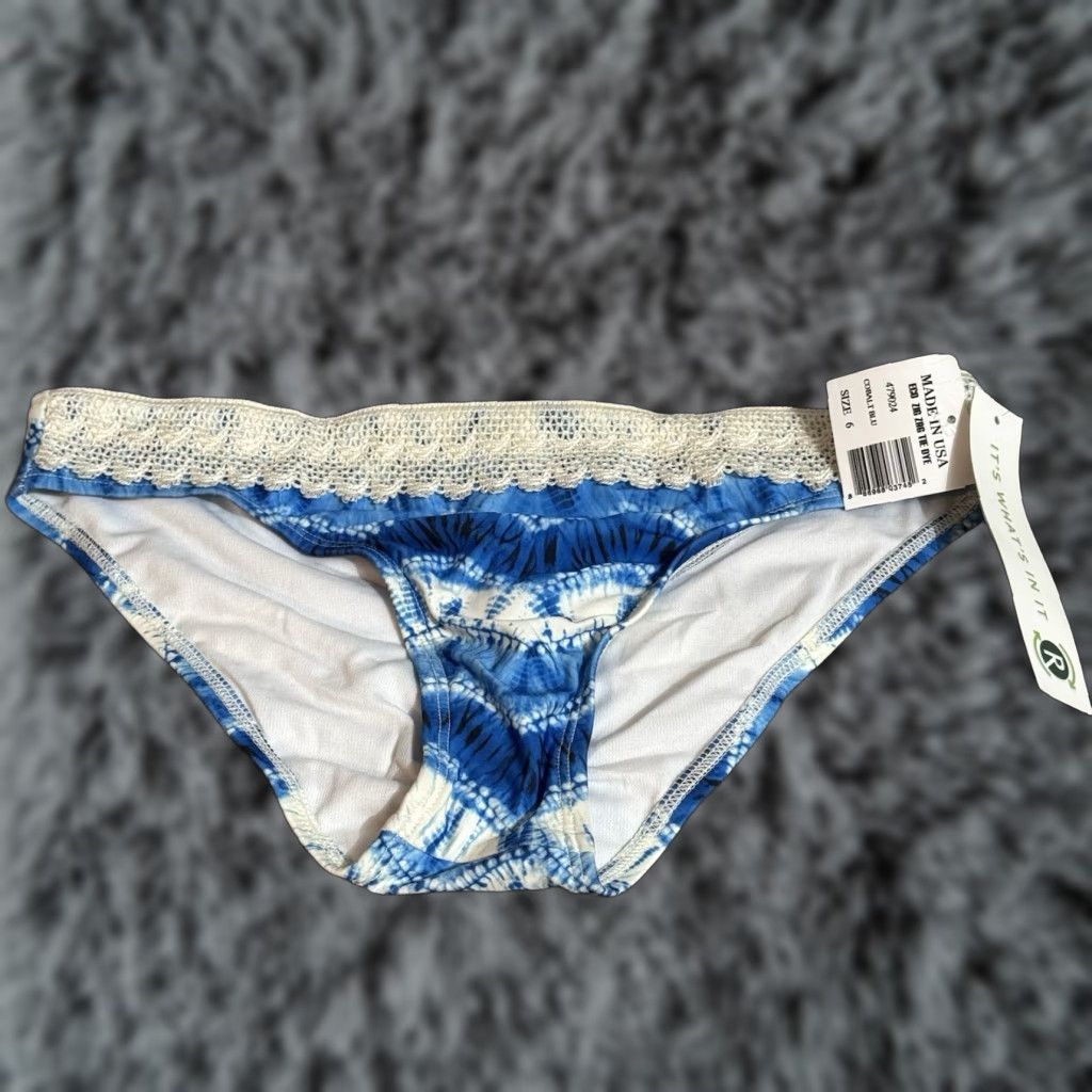 Vintage Eco Swim Bikini Bottom Women Size 6 Blue Boho Lace Tie Dye Beachwear Womens Size 28" / US 6 / IT 42 - 1 Thumbnail