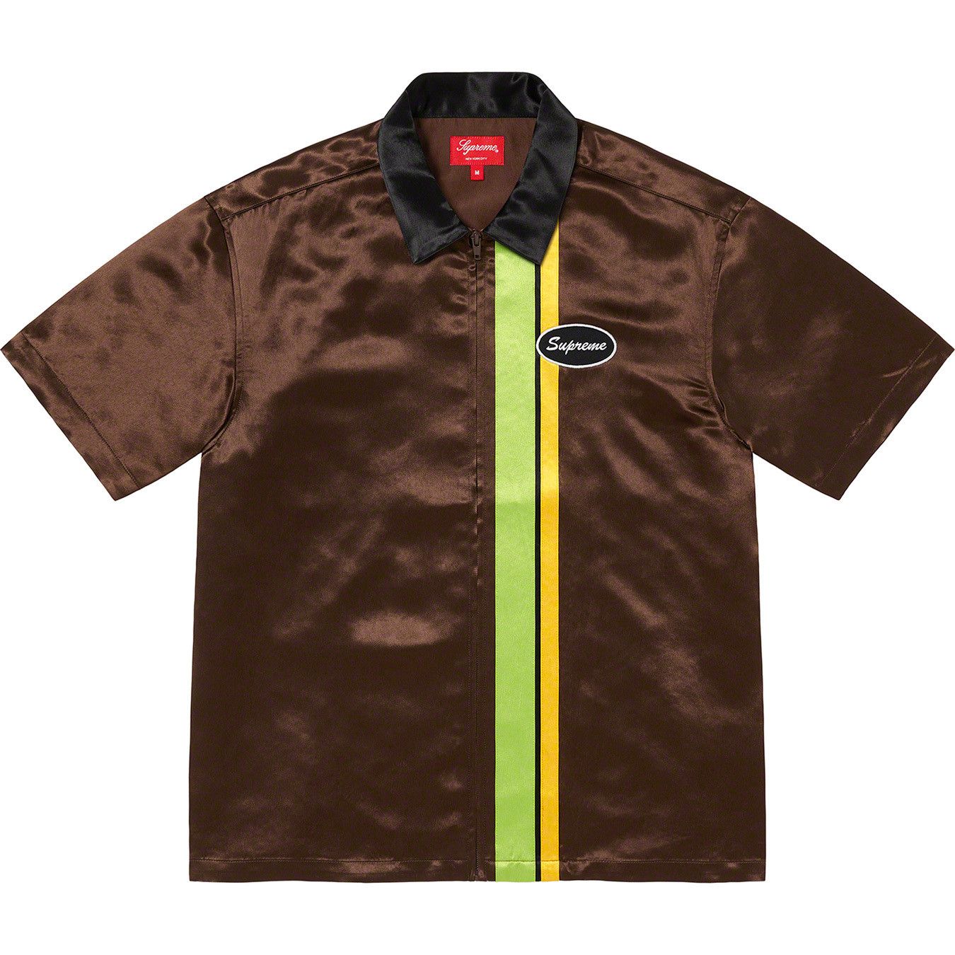 image of Supreme Satin Zip Up S/s Work Shirt Brown Xlarge Size, Men's