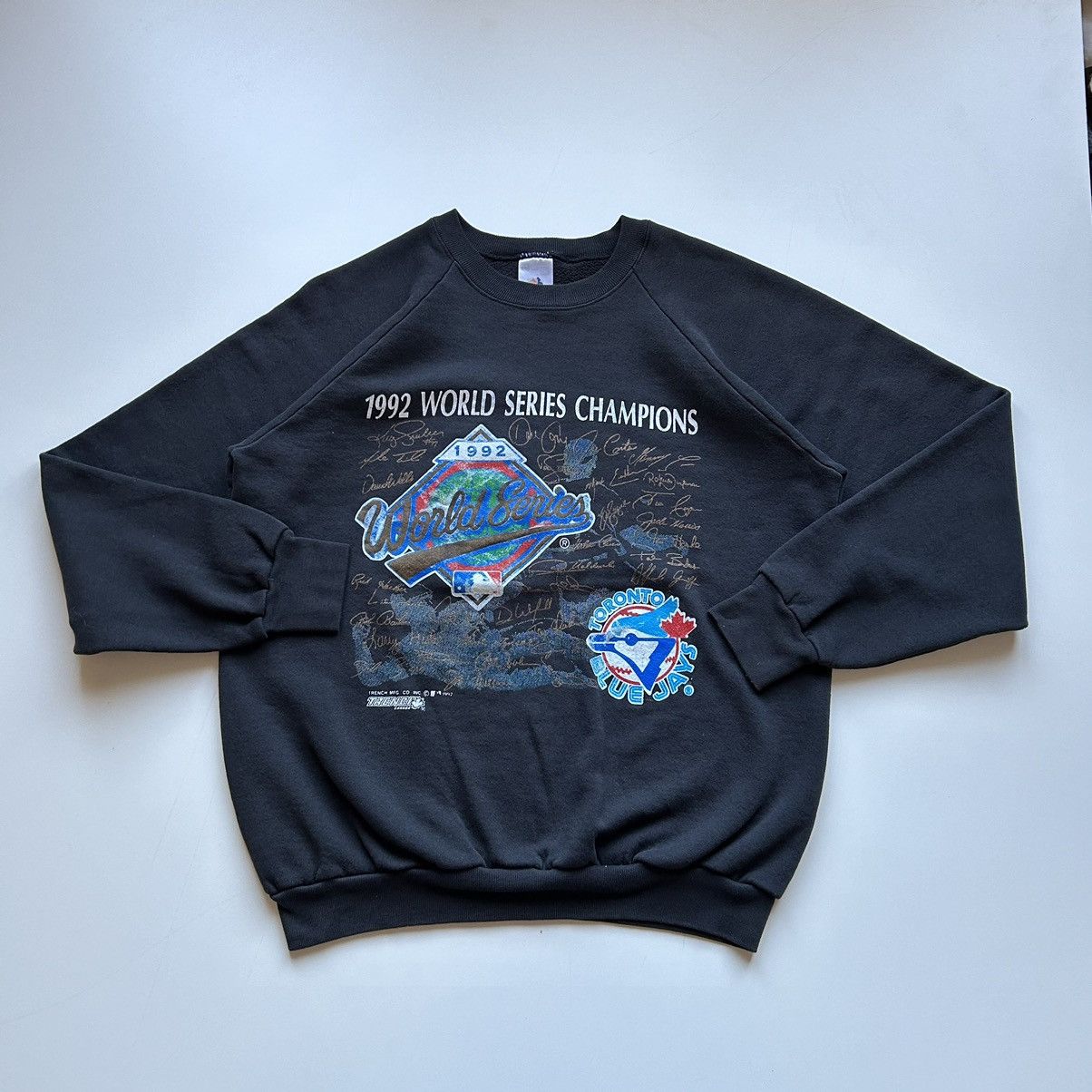 image of Mlb Vintage 1992 Toronto Blue Jays World Series Champs Crewneck in Black, Men's (Size XL)