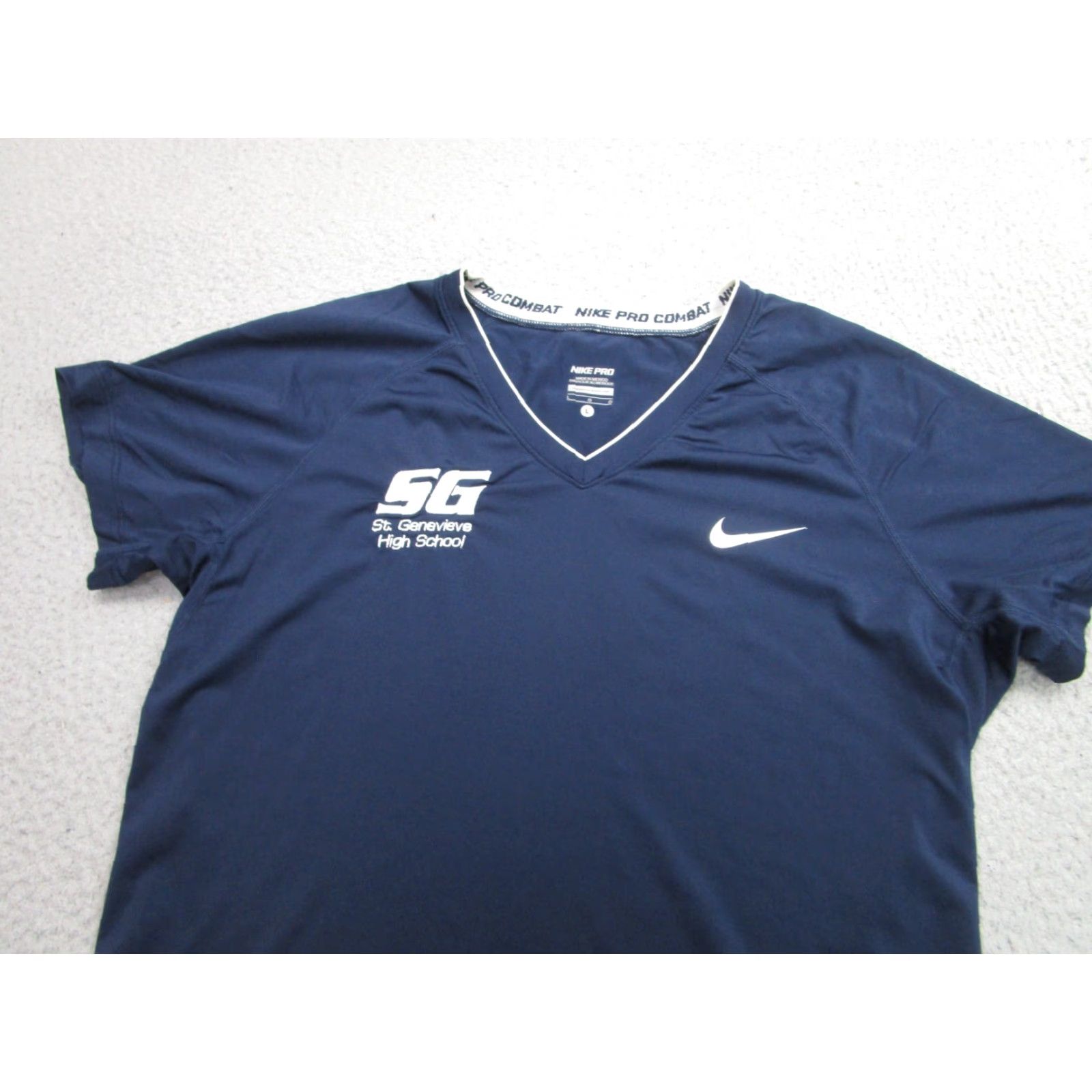 Nike St. Genevieve High School Shirt Nike Pro Combat Dri-Fit V-Neck Womens L Blue Nike Pro Combat Dri-Fit Shirt Womens L Blue Size L / US 10 / IT 46 - 2 Thumbnail
