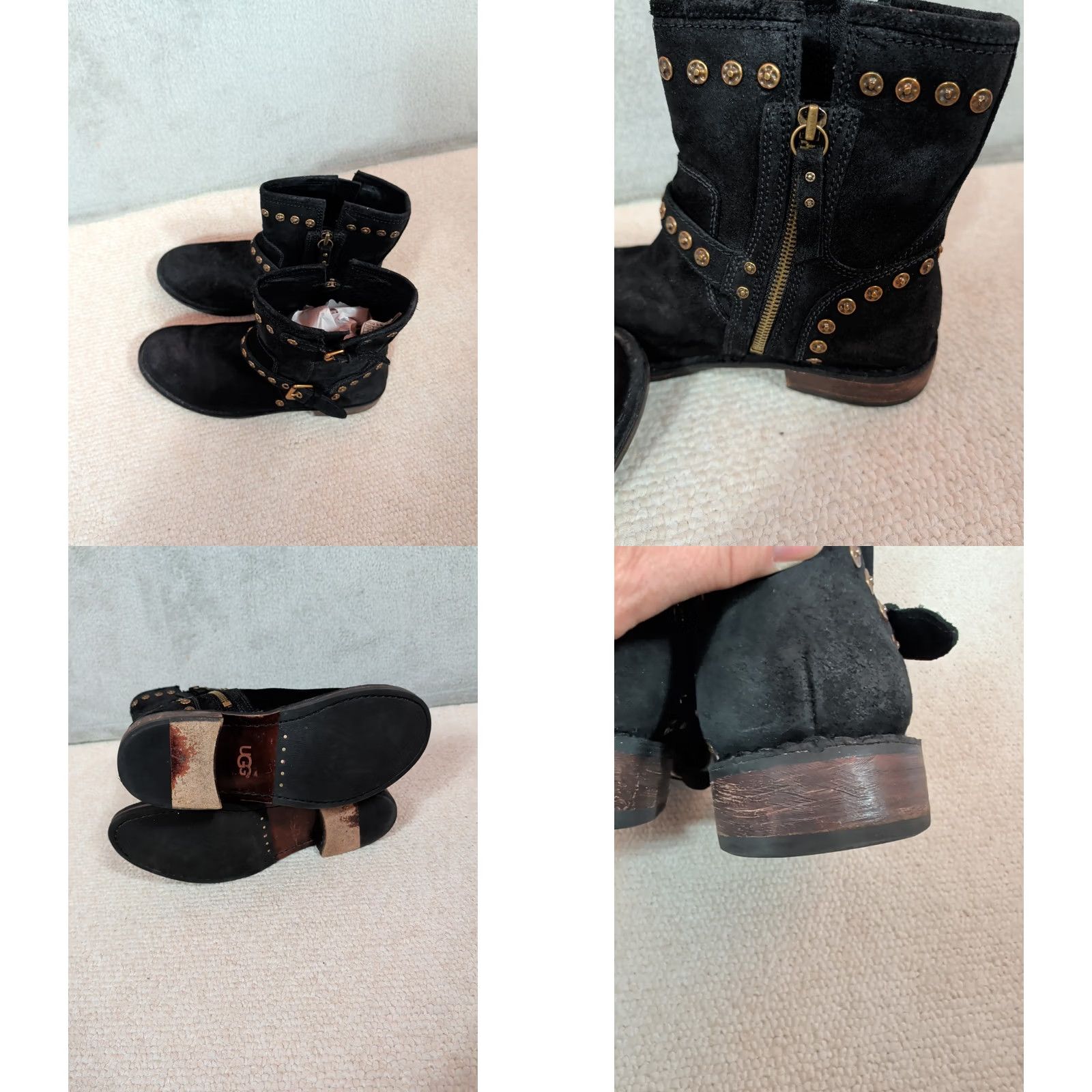 Ugg UGG Womens Black Suede Leather Sheepskin Biker Boot Sz 9 Fabrizia Studs Moto Size US 9 / IT 39 - 8 Thumbnail