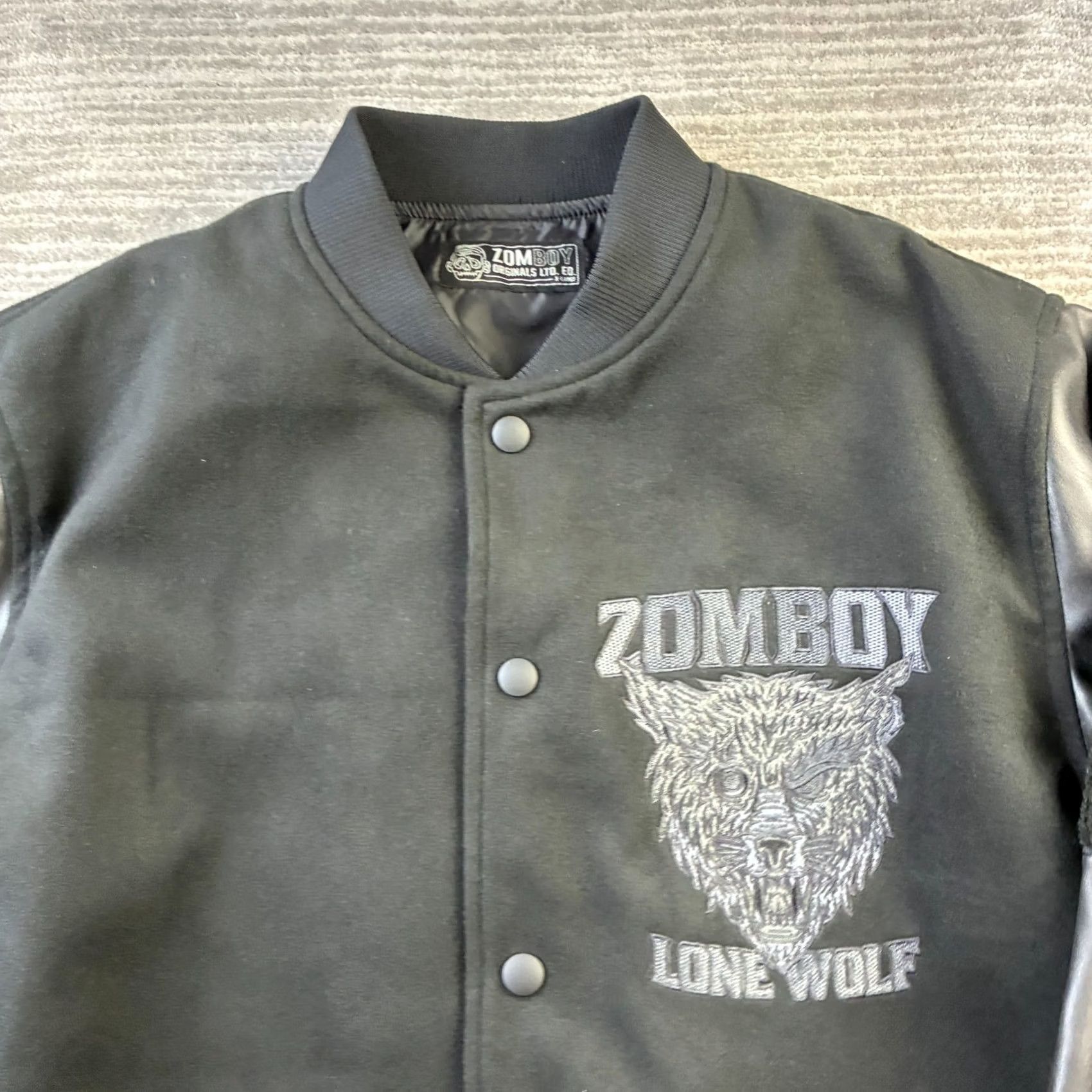 LONE WOLF Zomboy Jacket Mens XL Black Varsity Letterman Wool-Style Polyester Coat Jacket Size US XL / EU 56 / 4 - 6 Thumbnail