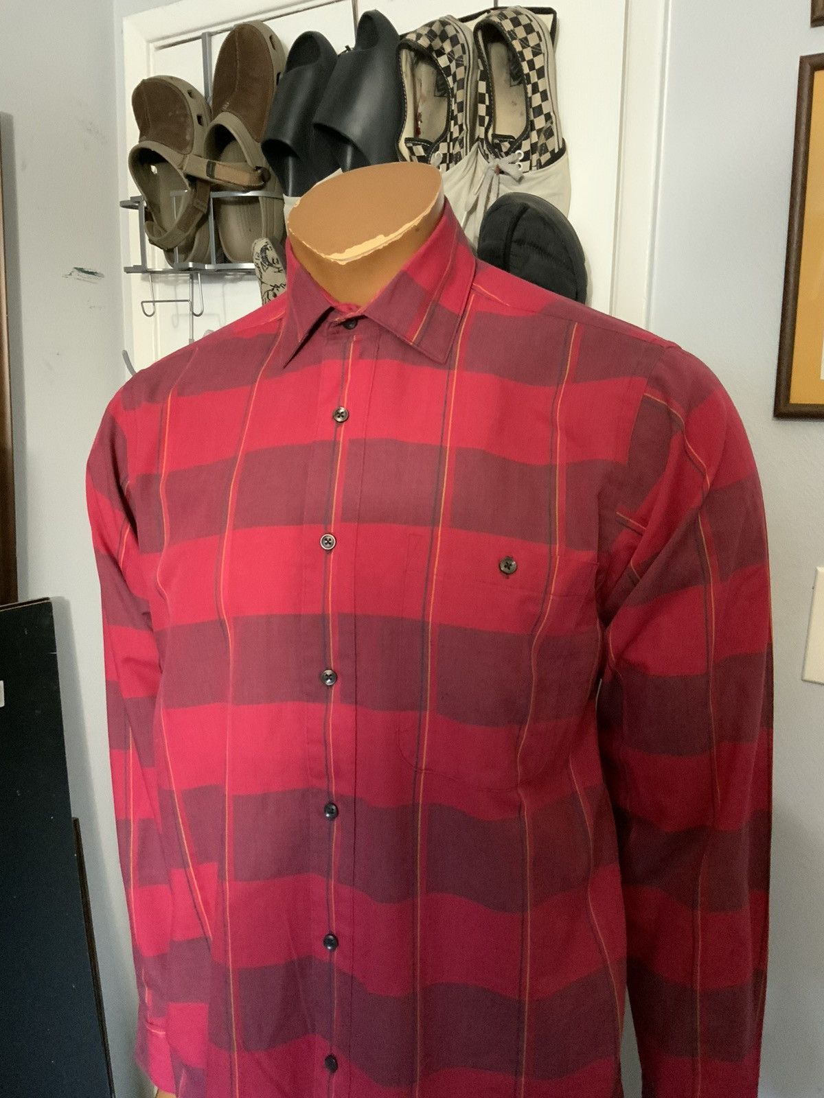 Dior × Vintage Vintage Christian Dior Checkered Plaid Button Front Shirt Size US M / EU 48-50 / 2 - 9 Thumbnail