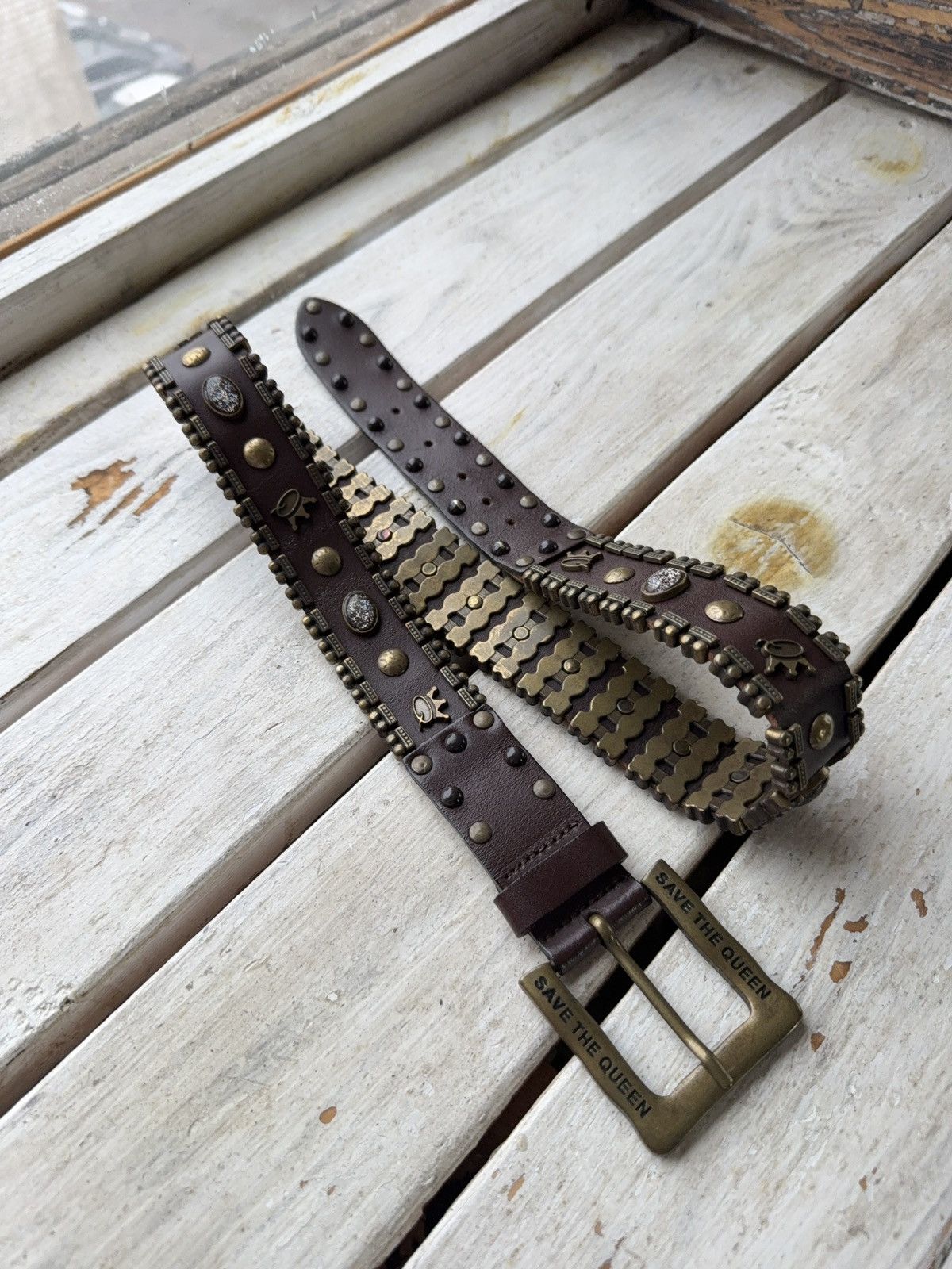 Japanese Brand RARE Save The Queen Vera Pelle Italian Studded Leather Belt Size ONE SIZE - 1 Thumbnail